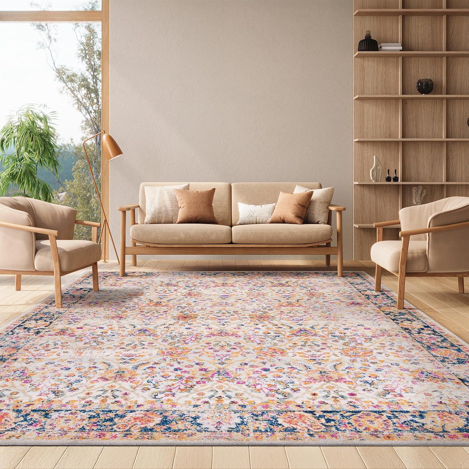 image:imageSAFAVIEH Madison Collection Area Rug 53 x 76 Cream amp Navy Oriental Boho Chic Distressed Design NonShedding amp Easy Care Ideal for High Traffic Areas in Living Room Bedroom MAD609DCreamNavy