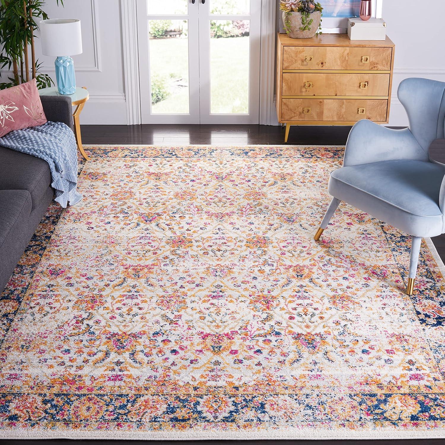 image:imageSAFAVIEH Madison Collection Area Rug 53 x 76 Cream amp Navy Oriental Boho Chic Distressed Design NonShedding amp Easy Care Ideal for High Traffic Areas in Living Room Bedroom MAD609DCreamNavy