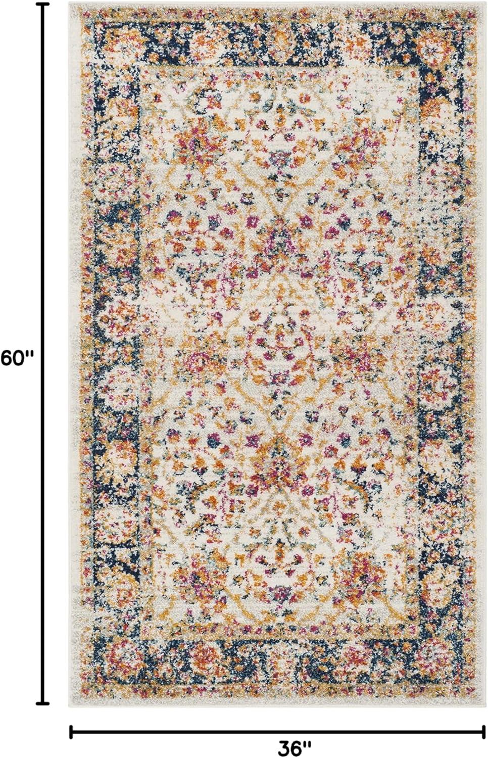 image:imageSAFAVIEH Madison Collection Area Rug 53 x 76 Cream amp Navy Oriental Boho Chic Distressed Design NonShedding amp Easy Care Ideal for High Traffic Areas in Living Room Bedroom MAD609DCreamNavy
