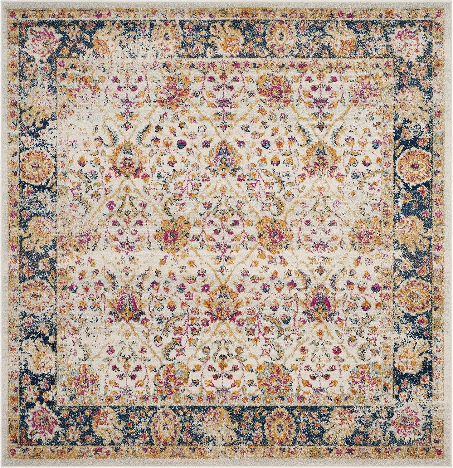 image:imageSAFAVIEH Madison Collection Area Rug 53 x 76 Cream amp Navy Oriental Boho Chic Distressed Design NonShedding amp Easy Care Ideal for High Traffic Areas in Living Room Bedroom MAD609DCreamNavy