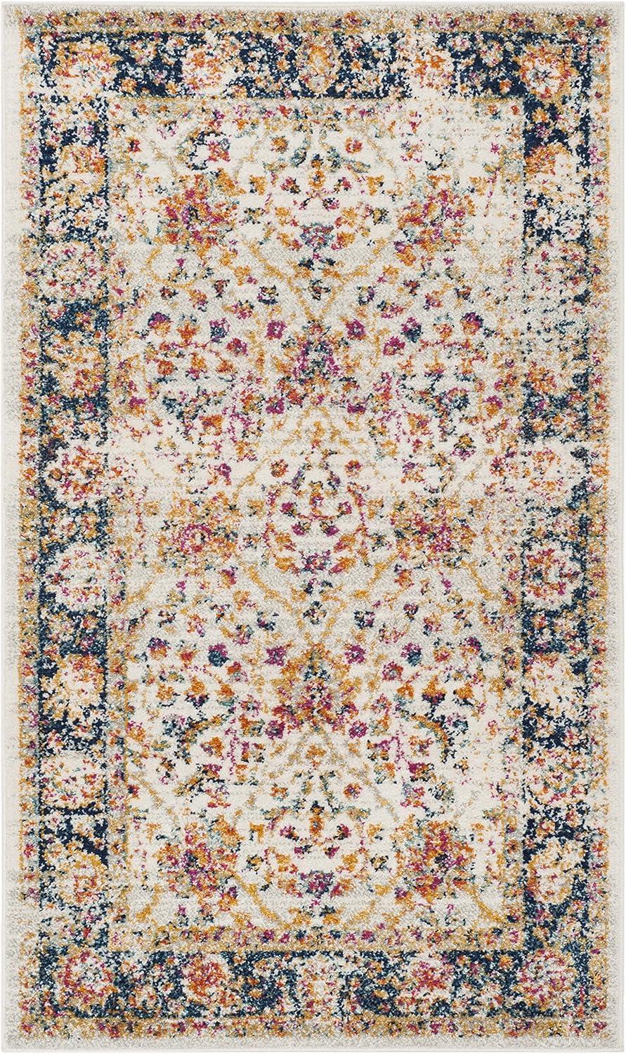 image:imageSAFAVIEH Madison Collection Area Rug 53 x 76 Cream amp Navy Oriental Boho Chic Distressed Design NonShedding amp Easy Care Ideal for High Traffic Areas in Living Room Bedroom MAD609DCreamNavy