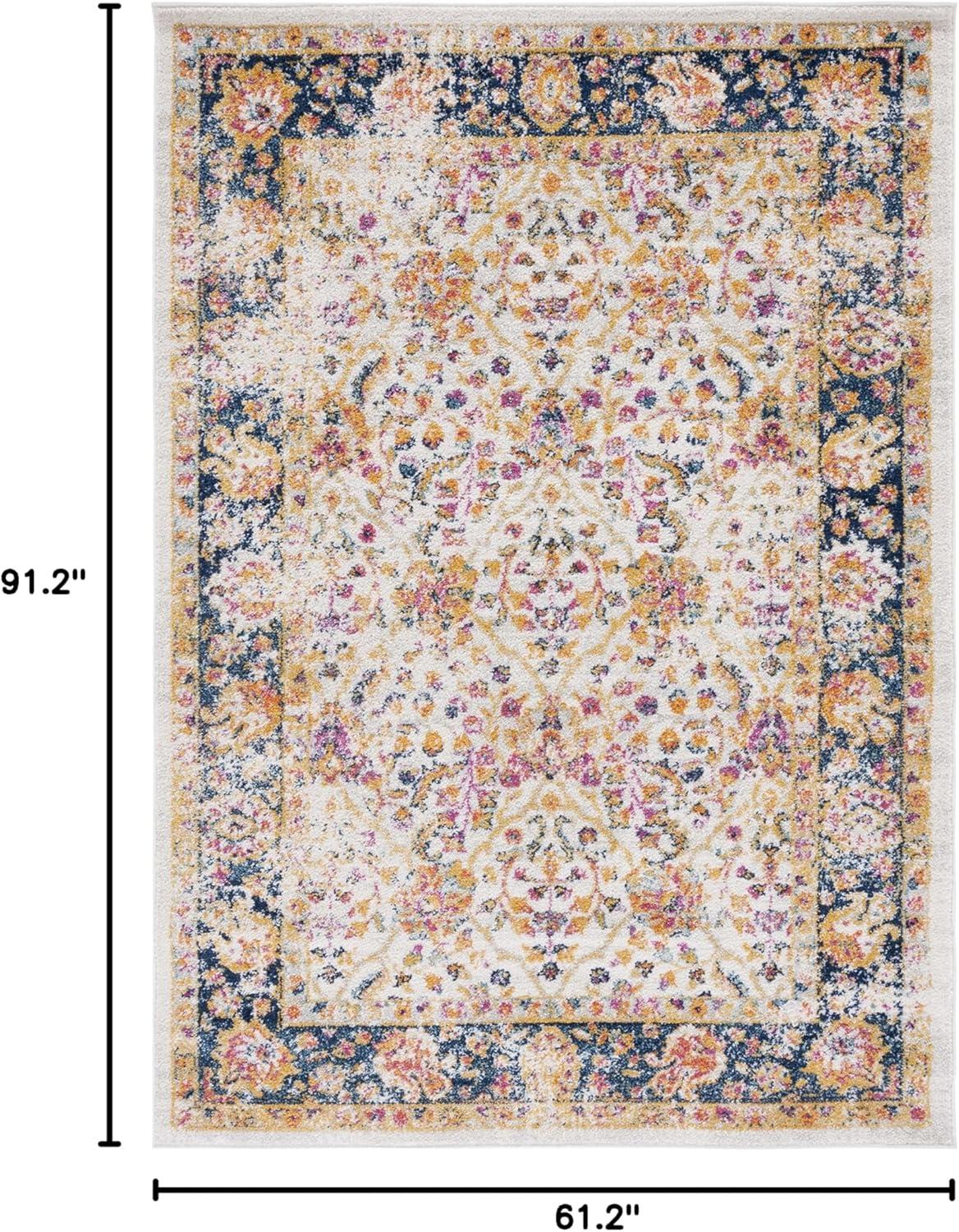 image:imageSAFAVIEH Madison Collection Area Rug 53 x 76 Cream amp Navy Oriental Boho Chic Distressed Design NonShedding amp Easy Care Ideal for High Traffic Areas in Living Room Bedroom MAD609DCreamNavy
