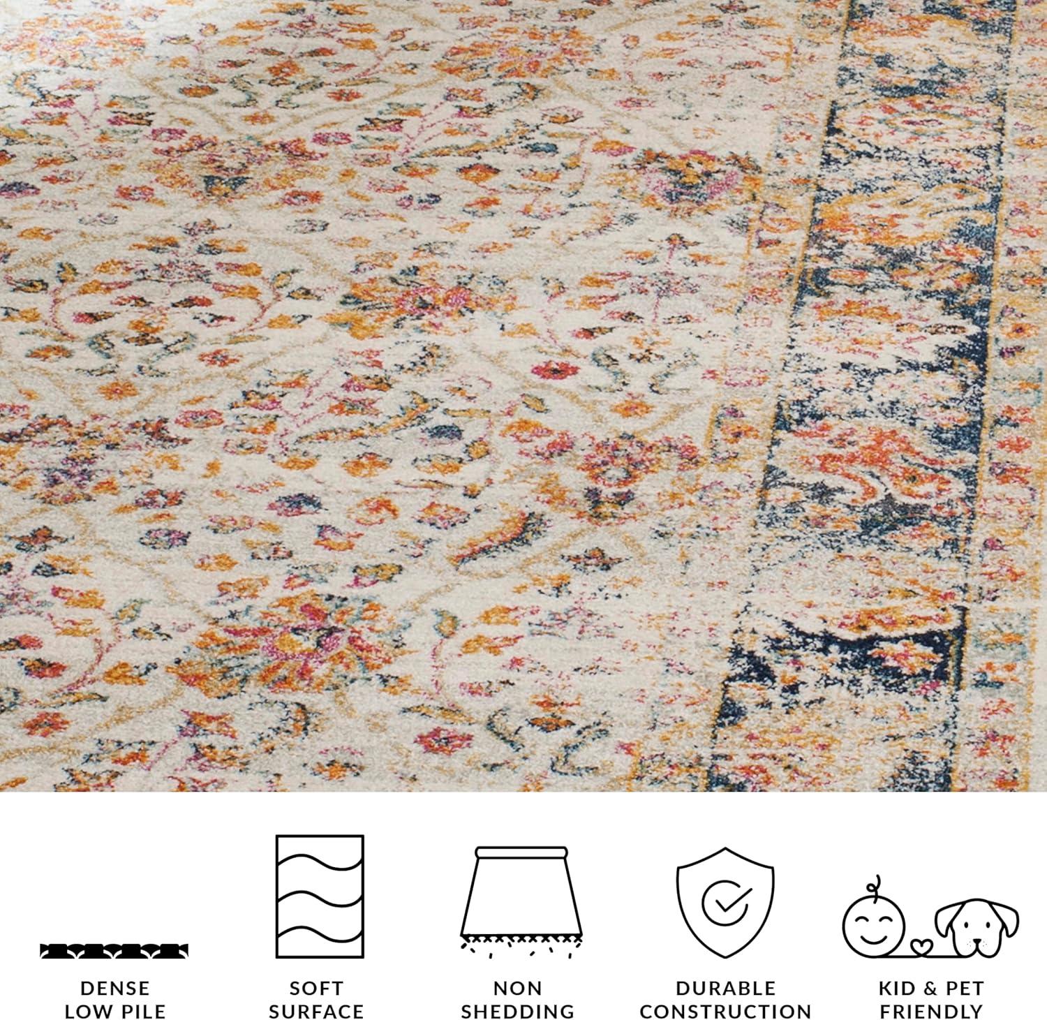 image:imageSAFAVIEH Madison Collection Area Rug 53 x 76 Cream amp Navy Oriental Boho Chic Distressed Design NonShedding amp Easy Care Ideal for High Traffic Areas in Living Room Bedroom MAD609DCreamNavy