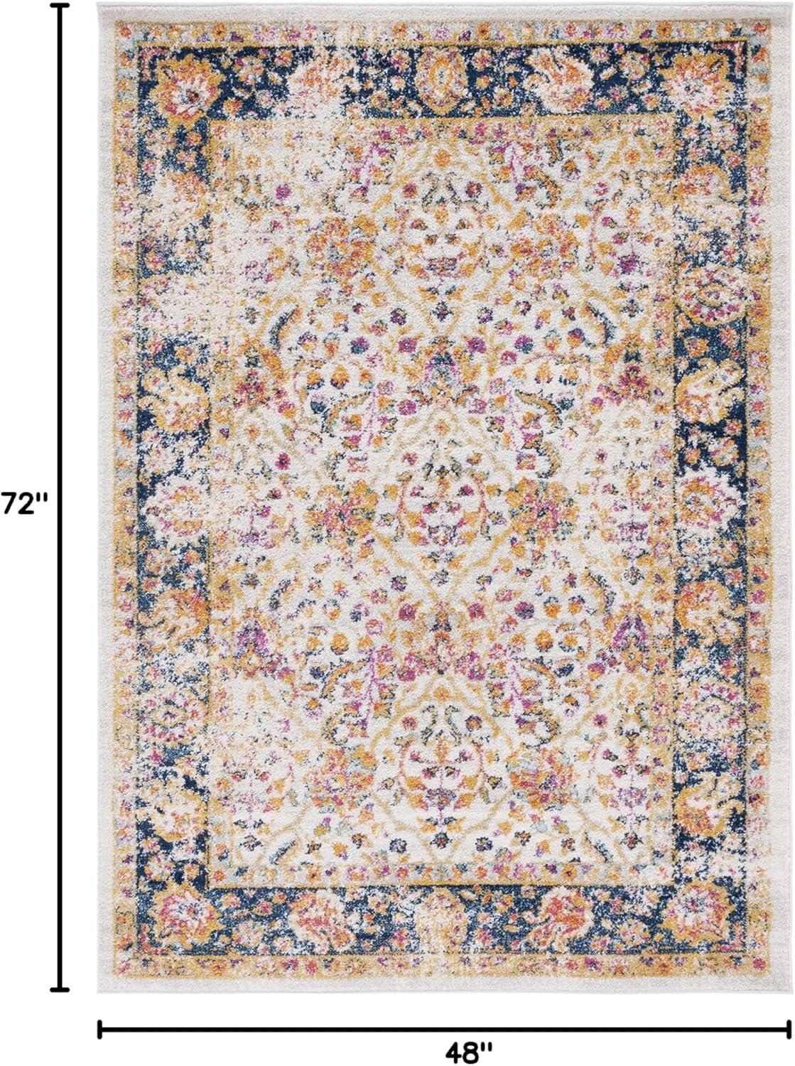image:imageSAFAVIEH Madison Collection Area Rug 53 x 76 Cream amp Navy Oriental Boho Chic Distressed Design NonShedding amp Easy Care Ideal for High Traffic Areas in Living Room Bedroom MAD609DCreamNavy