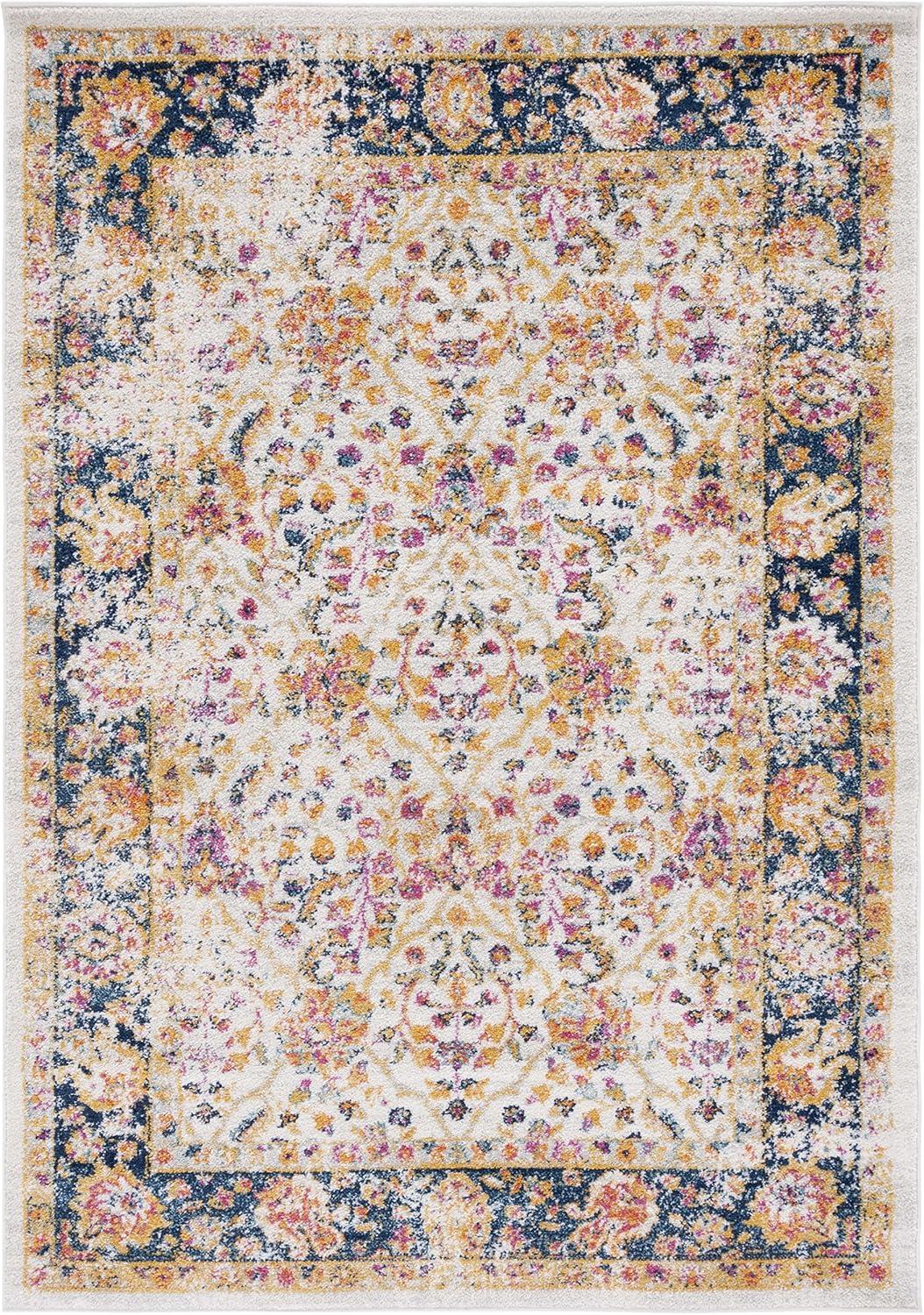 image:imageSAFAVIEH Madison Collection Area Rug 53 x 76 Cream amp Navy Oriental Boho Chic Distressed Design NonShedding amp Easy Care Ideal for High Traffic Areas in Living Room Bedroom MAD609DCreamNavy