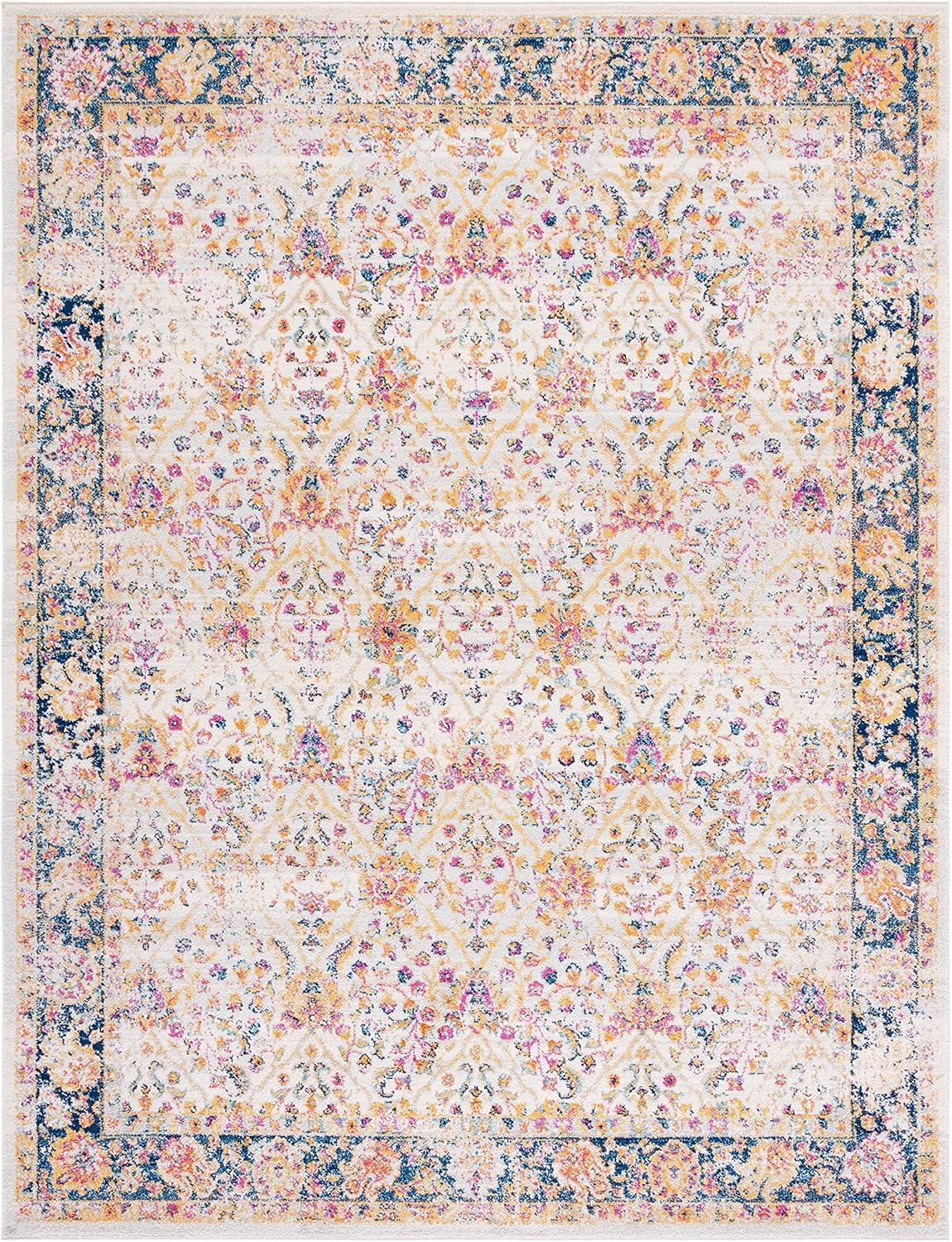 image:imageSAFAVIEH Madison Collection Area Rug 53 x 76 Cream amp Navy Oriental Boho Chic Distressed Design NonShedding amp Easy Care Ideal for High Traffic Areas in Living Room Bedroom MAD609DCreamNavy