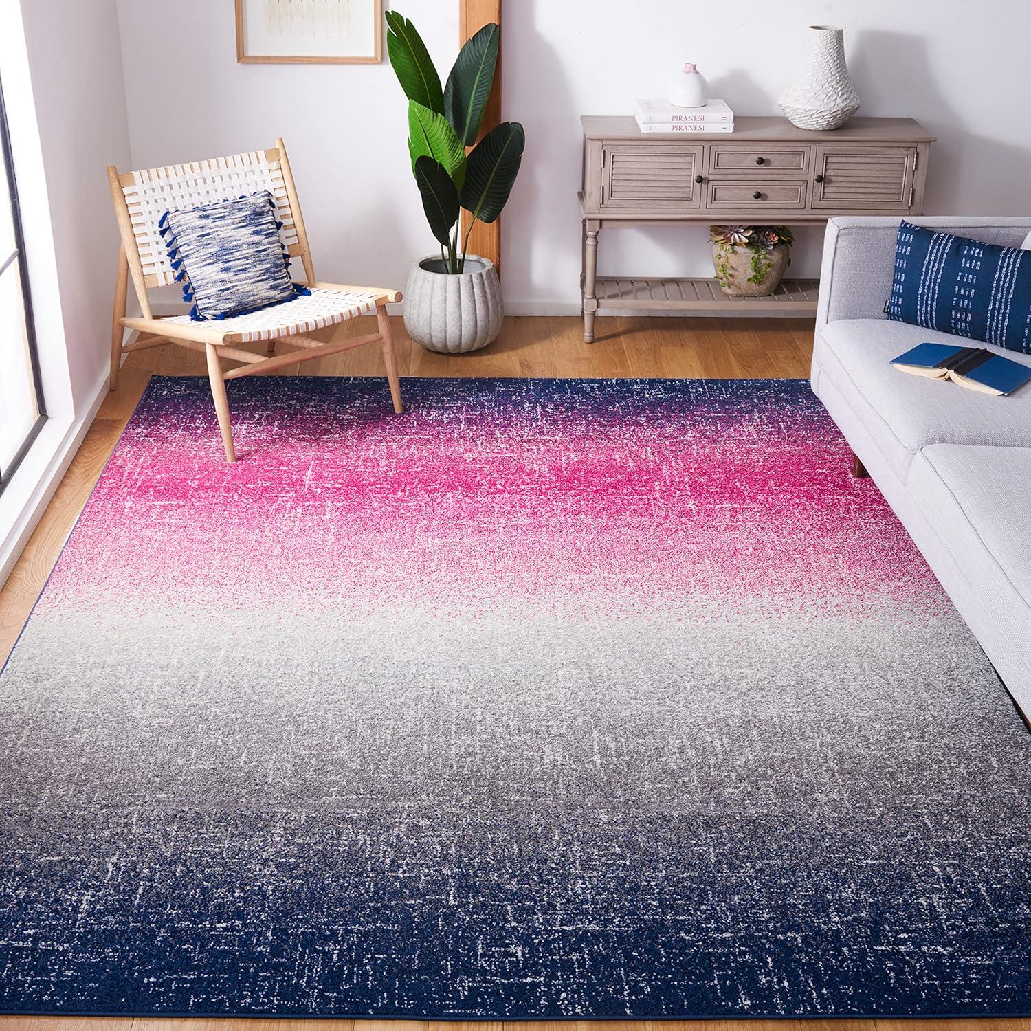 image:imageSAFAVIEH Madison Collection Area Rug 53 x 76 Fuchsia amp Navy Boho Chic Stripe Design NonShedding amp Easy Care Ideal for High Traffic Areas in Living Room Bedroom MAD601MFuchsiaNavy