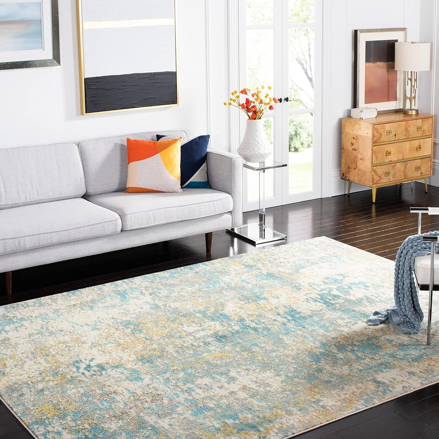 image:imageSAFAVIEH Madison Collection Area Rug 53 x 76 Grey amp Beige Modern Abstract Design NonShedding amp Easy Care Ideal for High Traffic Areas in Living Room Bedroom MAD453ATealGold