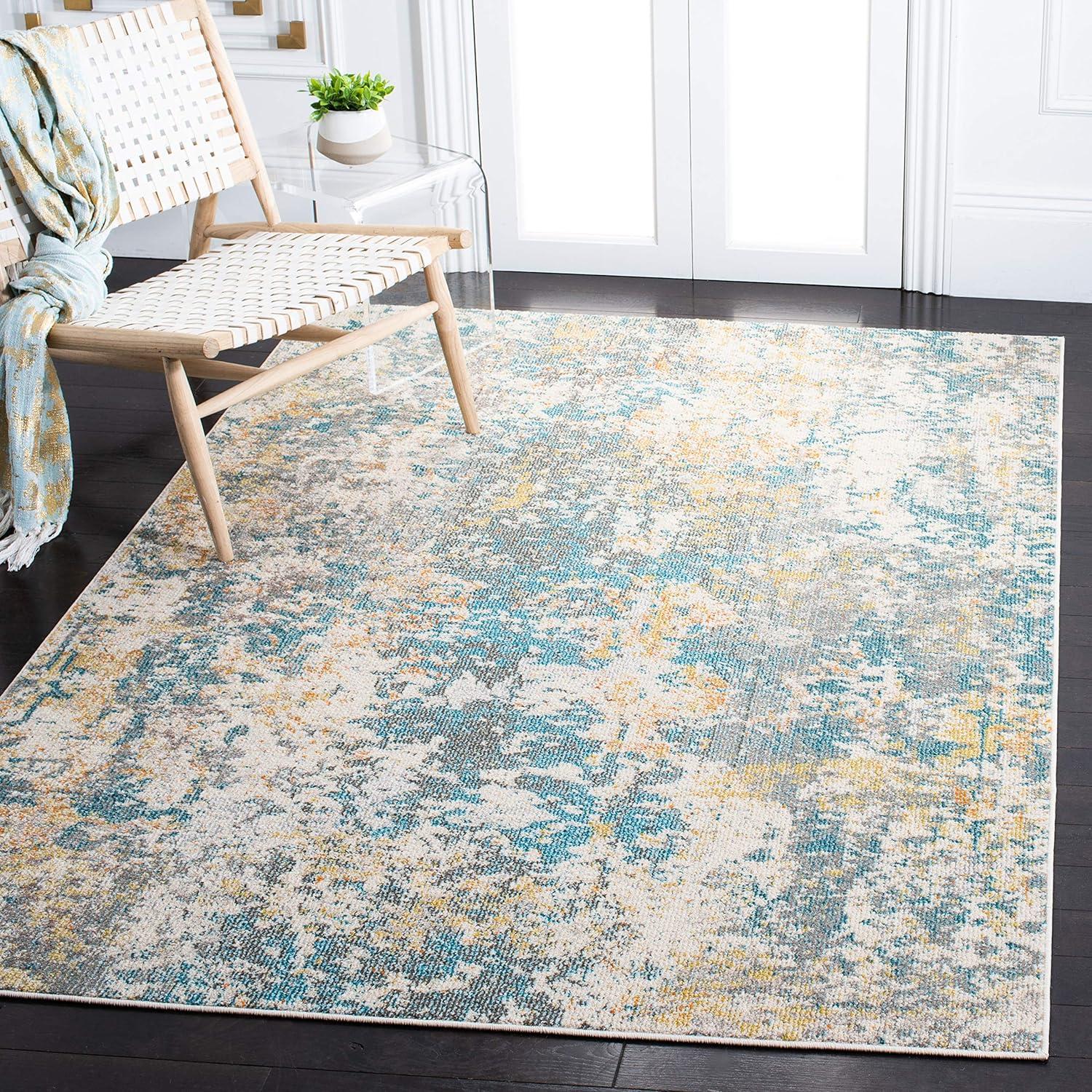 image:imageSAFAVIEH Madison Collection Area Rug 53 x 76 Grey amp Beige Modern Abstract Design NonShedding amp Easy Care Ideal for High Traffic Areas in Living Room Bedroom MAD453ATealGold