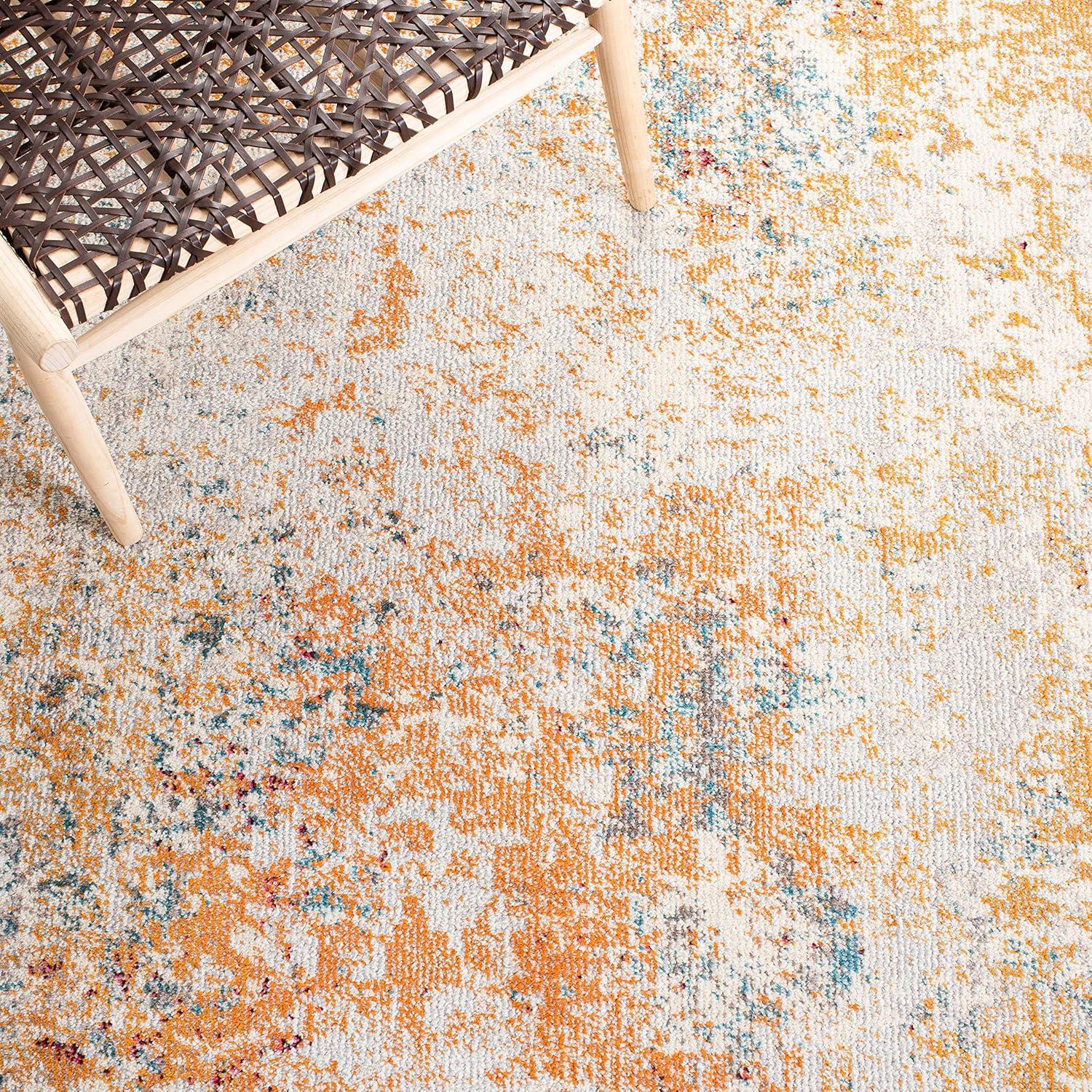 image:imageSAFAVIEH Madison Collection Area Rug 53 x 76 Grey amp Beige Modern Abstract Design NonShedding amp Easy Care Ideal for High Traffic Areas in Living Room Bedroom MAD453AIvoryOrange