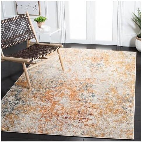 image:imageSAFAVIEH Madison Collection Area Rug 53 x 76 Grey amp Beige Modern Abstract Design NonShedding amp Easy Care Ideal for High Traffic Areas in Living Room Bedroom MAD453AIvoryOrange