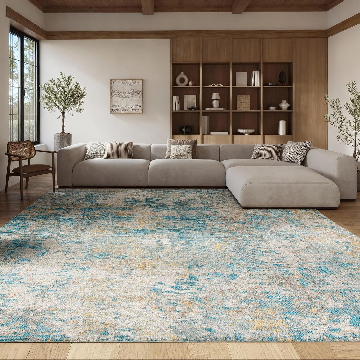 image:imageSAFAVIEH Madison Collection Area Rug 53 x 76 Grey amp Beige Modern Abstract Design NonShedding amp Easy Care Ideal for High Traffic Areas in Living Room Bedroom MAD453ATealGold
