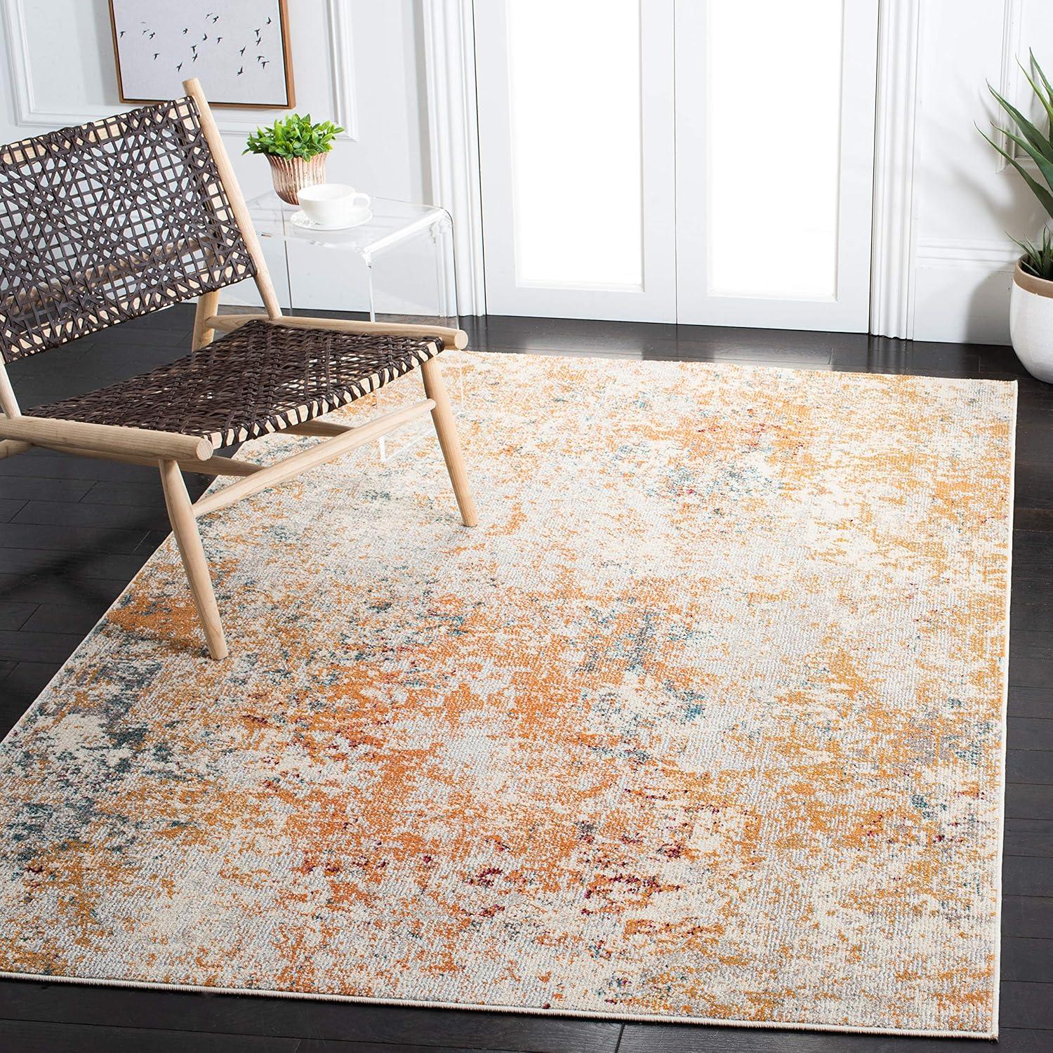 image:imageSAFAVIEH Madison Collection Area Rug 53 x 76 Grey amp Beige Modern Abstract Design NonShedding amp Easy Care Ideal for High Traffic Areas in Living Room Bedroom MAD453AIvoryOrange