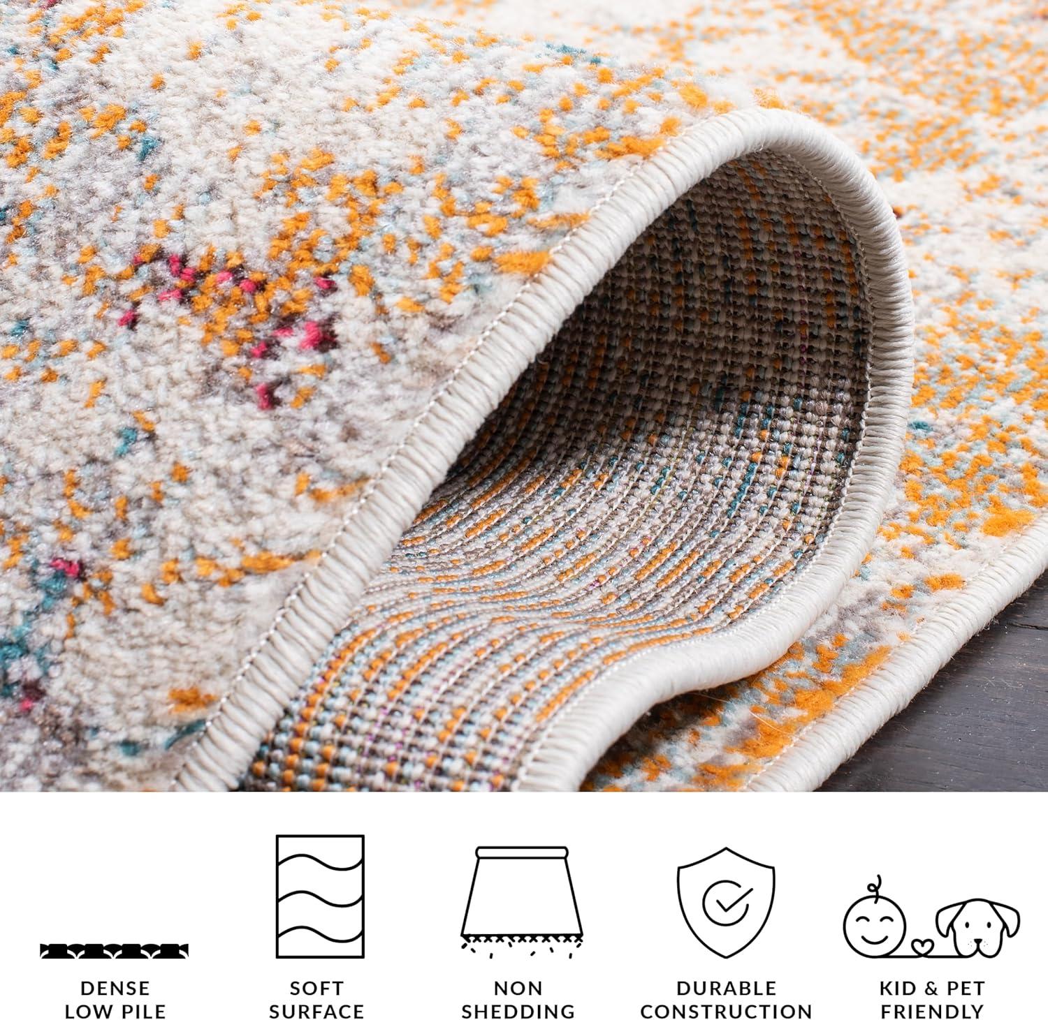 image:imageSAFAVIEH Madison Collection Area Rug 53 x 76 Grey amp Beige Modern Abstract Design NonShedding amp Easy Care Ideal for High Traffic Areas in Living Room Bedroom MAD453AIvoryOrange