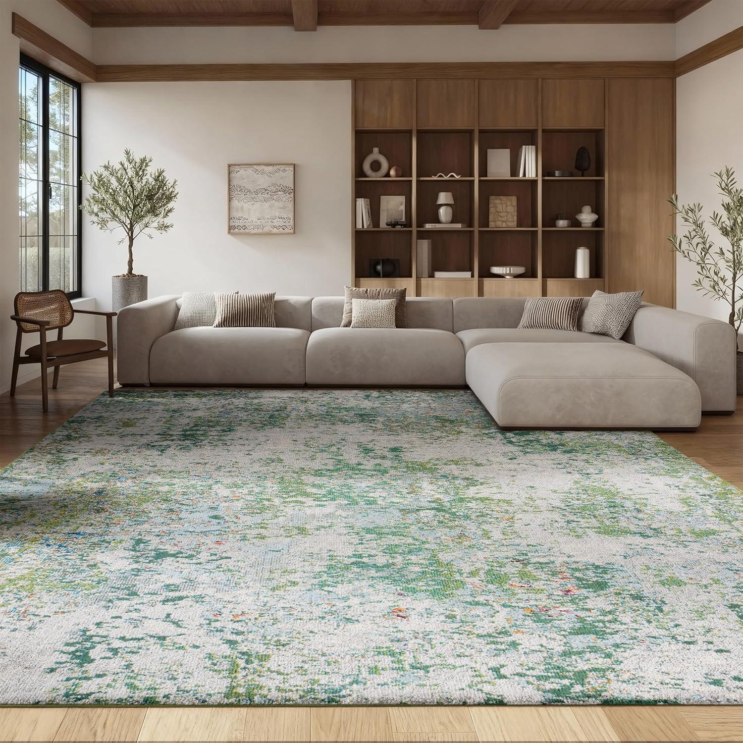 image:imageSAFAVIEH Madison Collection Area Rug 53 x 76 Grey amp Beige Modern Abstract Design NonShedding amp Easy Care Ideal for High Traffic Areas in Living Room Bedroom MAD453AGreenBlue