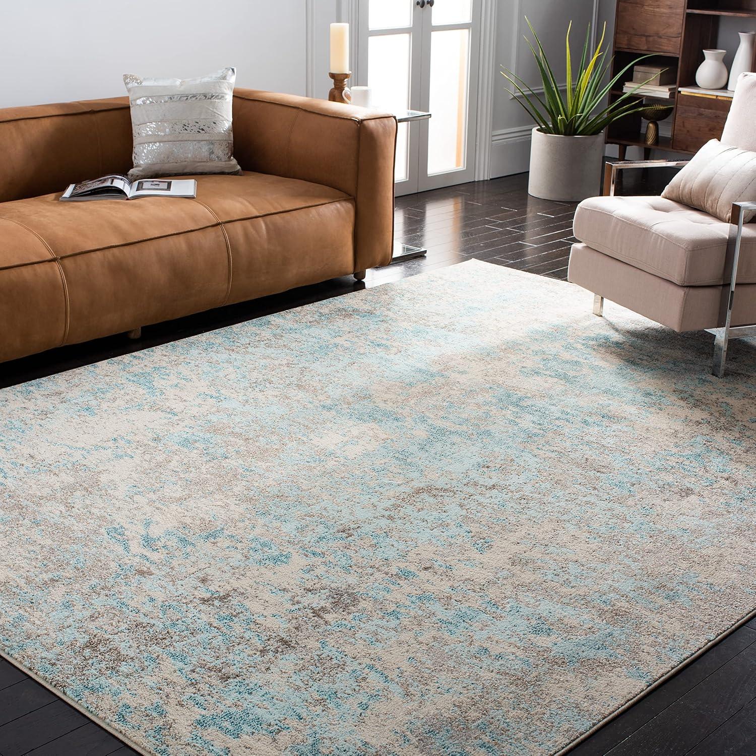 image:imageSAFAVIEH Madison Collection Area Rug 53 x 76 Grey amp Beige Modern Abstract Design NonShedding amp Easy Care Ideal for High Traffic Areas in Living Room Bedroom MAD453AIvoryTeal