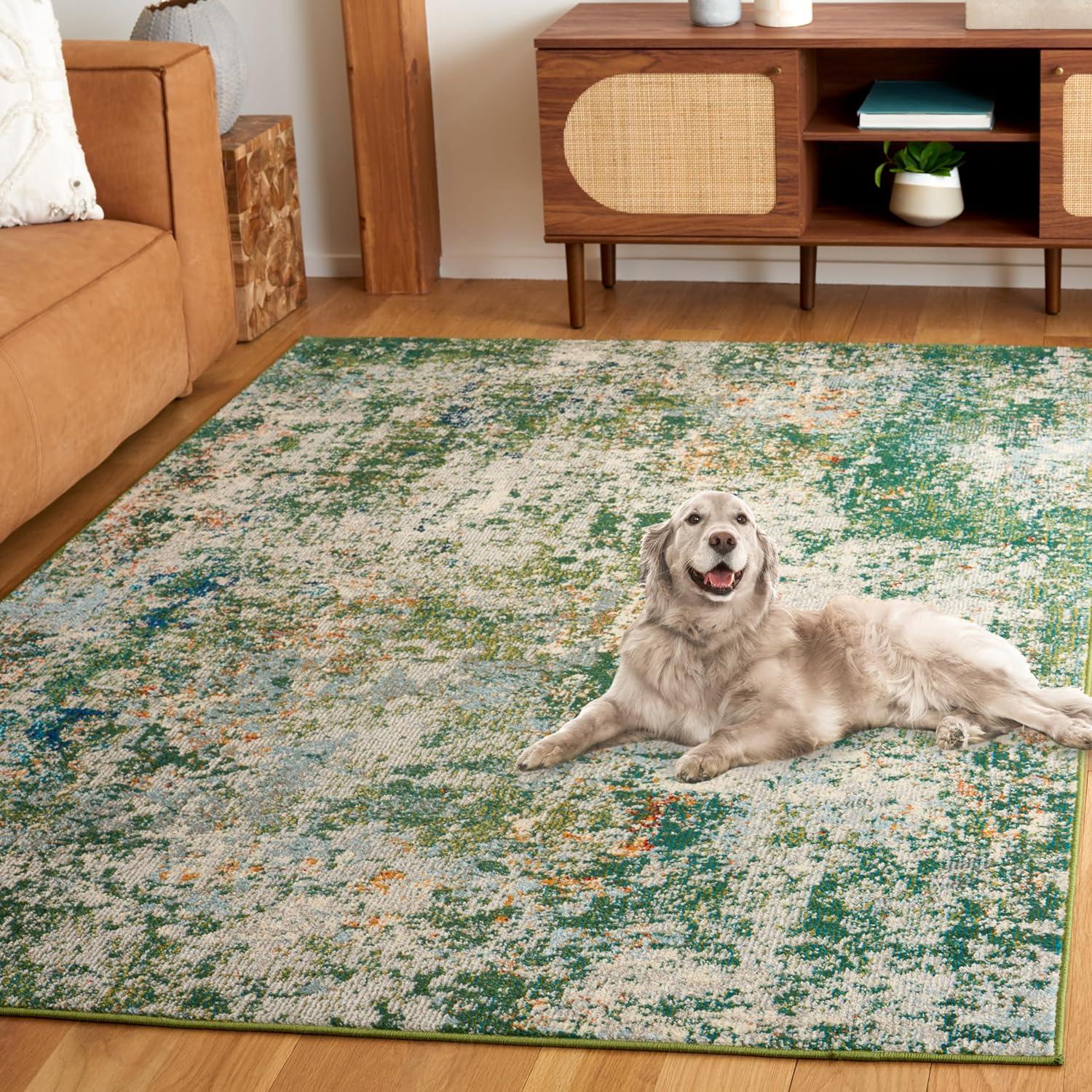 image:imageSAFAVIEH Madison Collection Area Rug 53 x 76 Grey amp Beige Modern Abstract Design NonShedding amp Easy Care Ideal for High Traffic Areas in Living Room Bedroom MAD453AGreenBlue