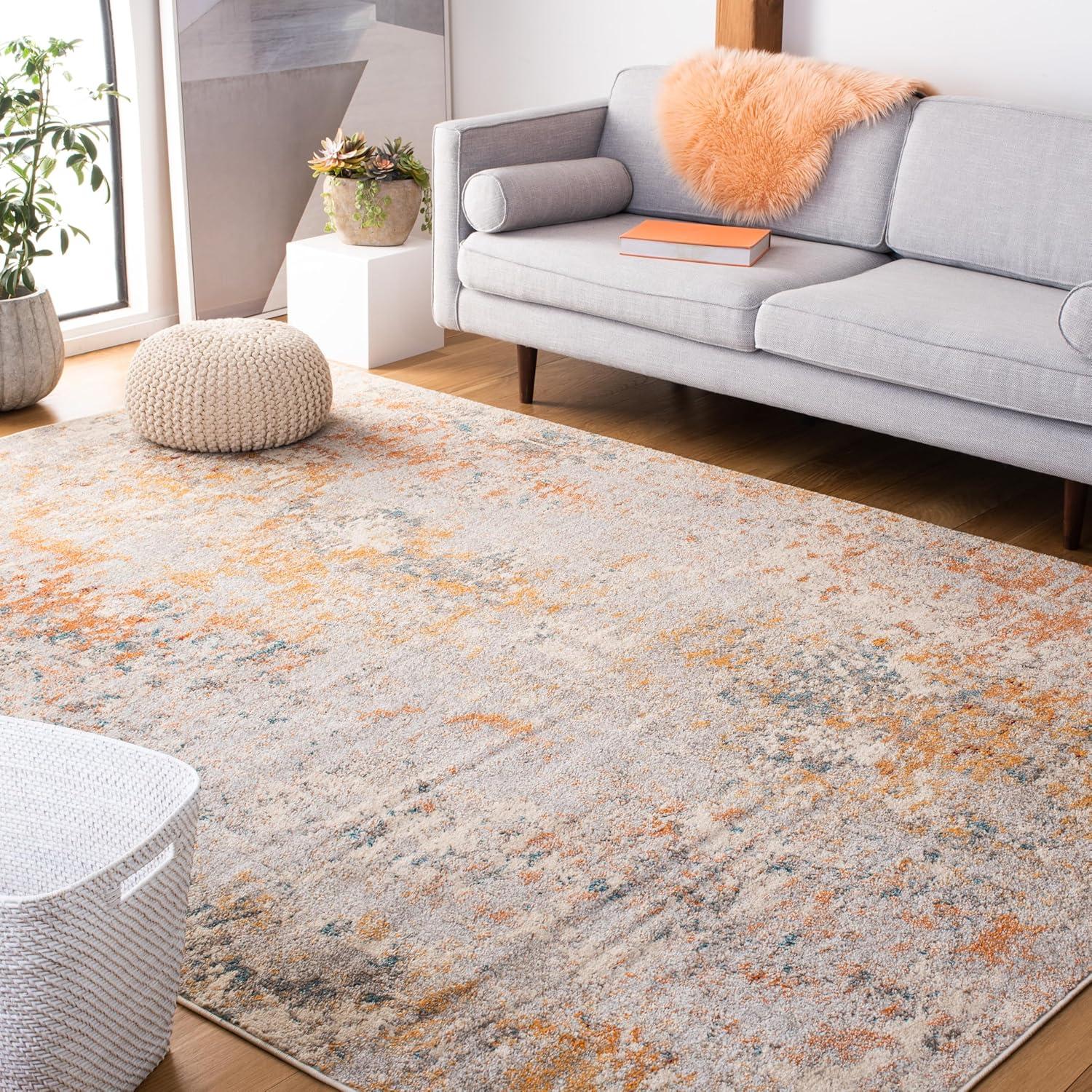 image:imageSAFAVIEH Madison Collection Area Rug 53 x 76 Grey amp Beige Modern Abstract Design NonShedding amp Easy Care Ideal for High Traffic Areas in Living Room Bedroom MAD453AIvoryOrange