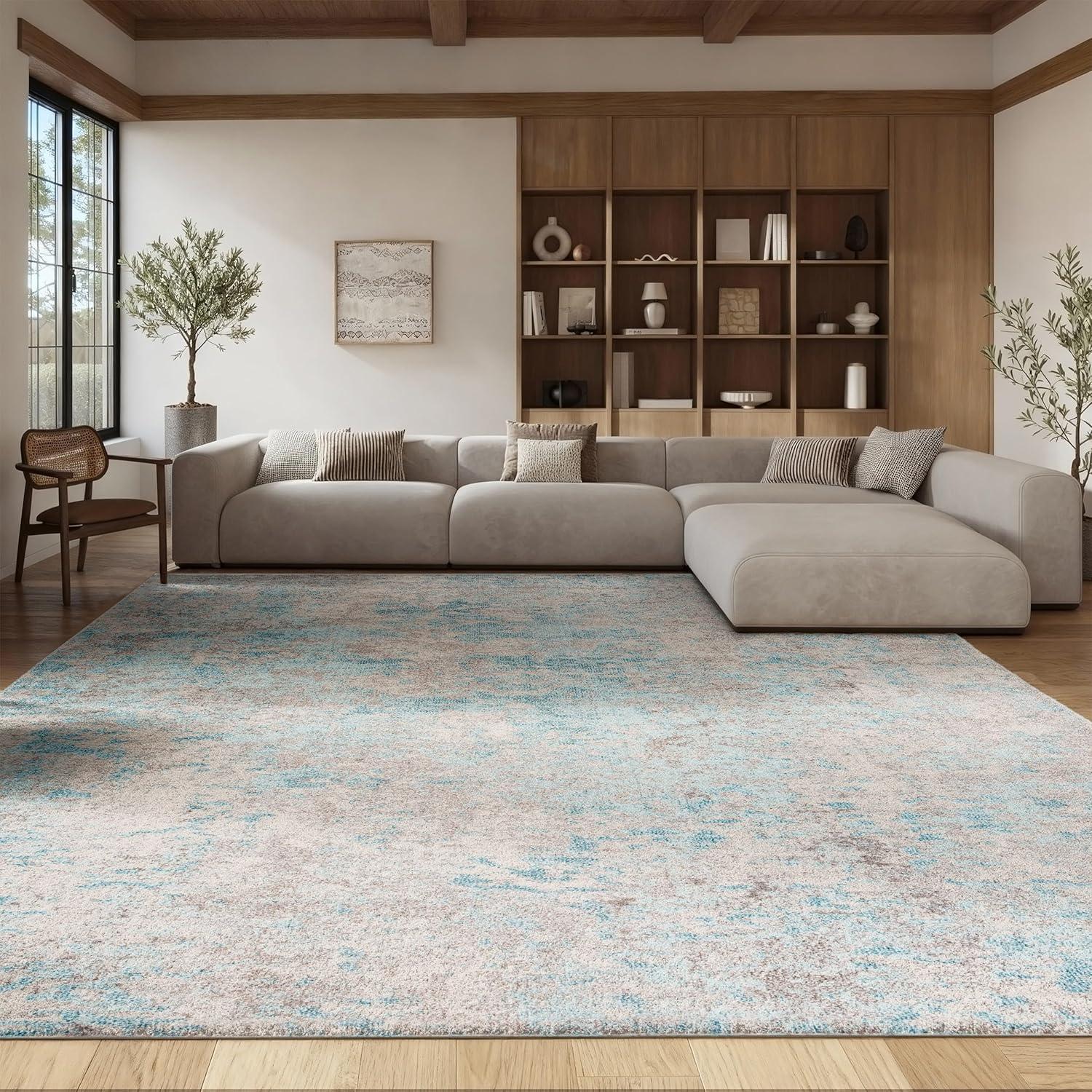 image:imageSAFAVIEH Madison Collection Area Rug 53 x 76 Grey amp Beige Modern Abstract Design NonShedding amp Easy Care Ideal for High Traffic Areas in Living Room Bedroom MAD453AIvoryTeal