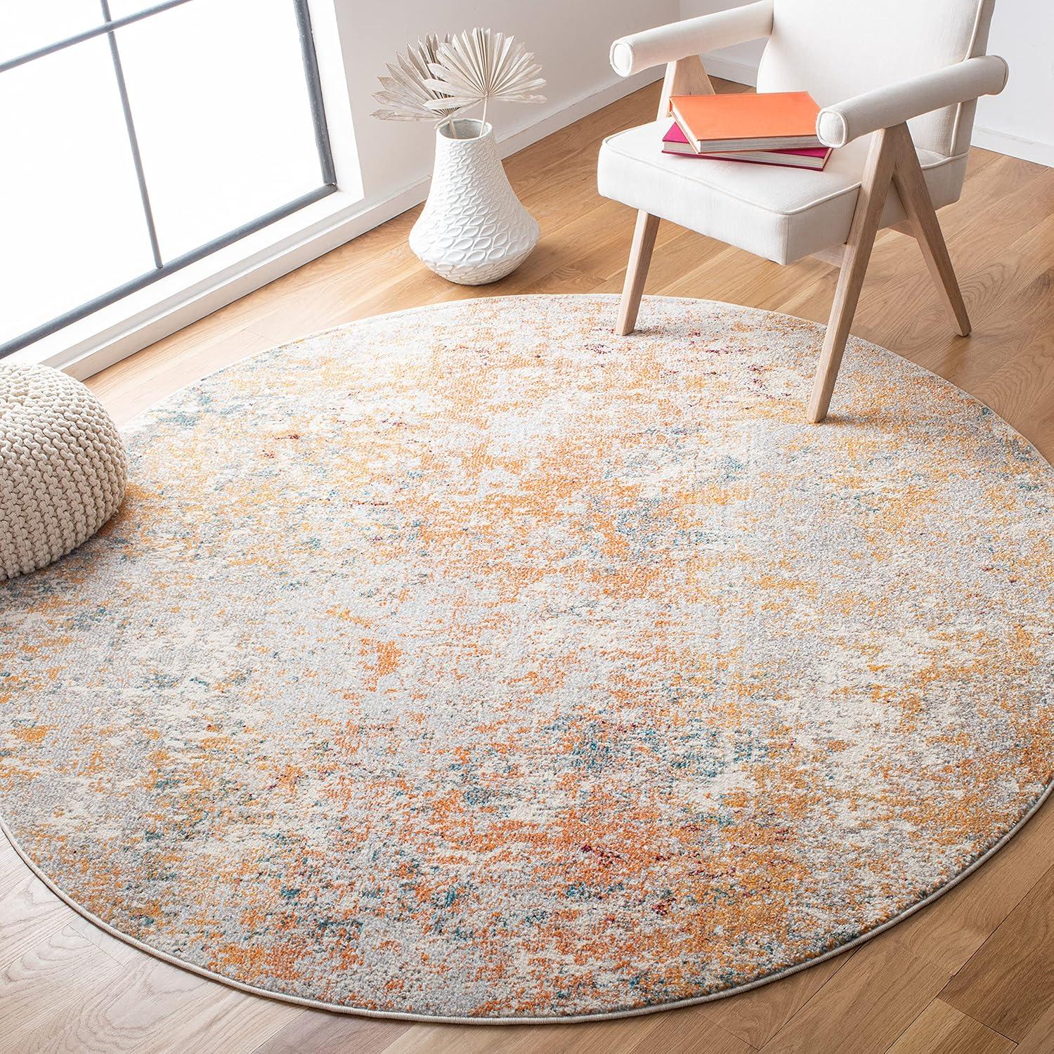 image:imageSAFAVIEH Madison Collection Area Rug 53 x 76 Grey amp Beige Modern Abstract Design NonShedding amp Easy Care Ideal for High Traffic Areas in Living Room Bedroom MAD453AIvoryOrange