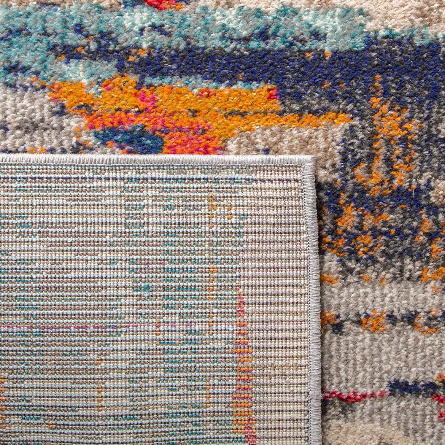 image:imageSAFAVIEH Madison Collection Area Rug 53 x 76 Grey amp Turquoise Boho Abstract Distressed Design NonShedding amp Easy Care Ideal for High Traffic Areas in Living Room Bedroom MAD419FIvoryMulti
