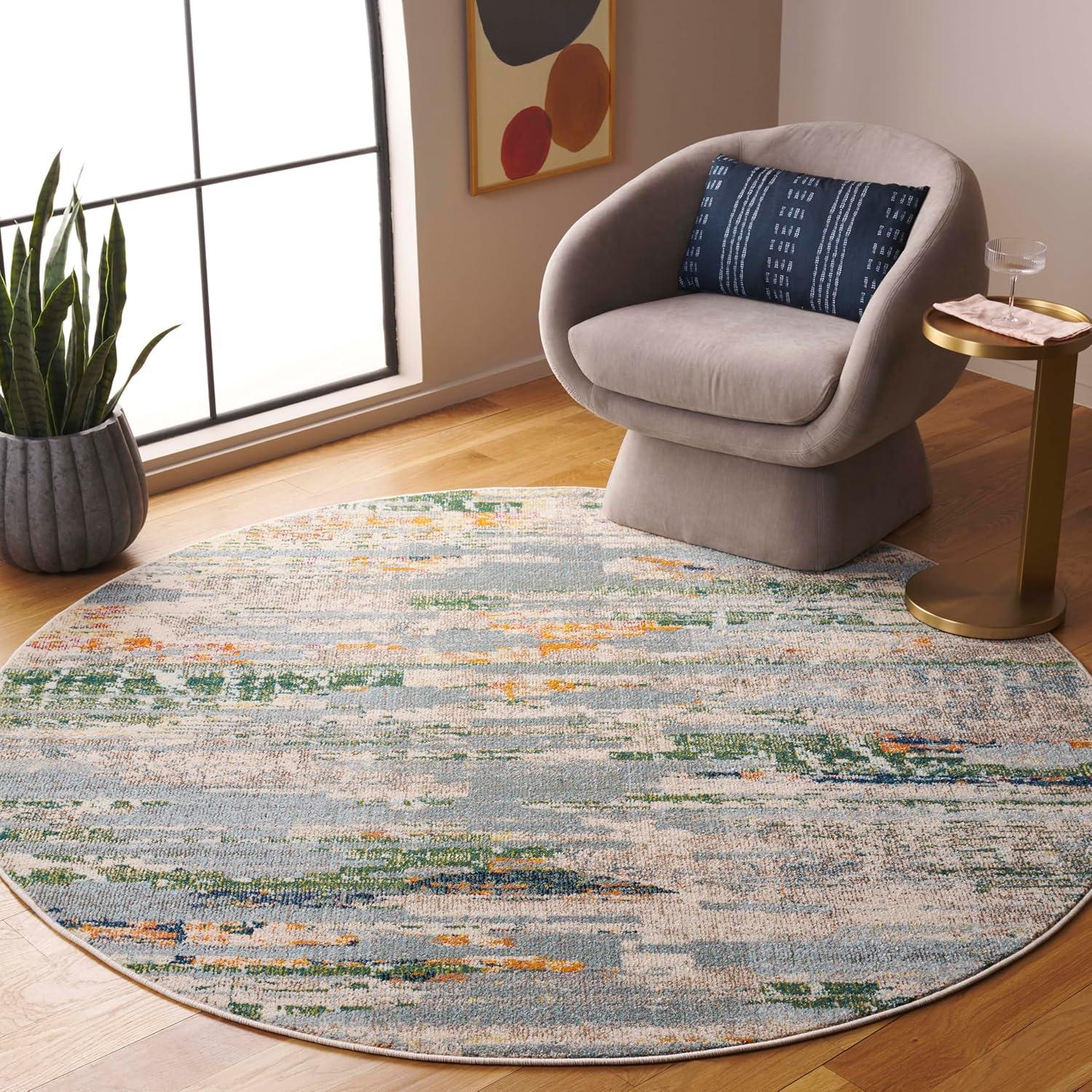 image:imageSAFAVIEH Madison Collection Area Rug 53 x 76 Grey amp Turquoise Boho Abstract Distressed Design NonShedding amp Easy Care Ideal for High Traffic Areas in Living Room Bedroom MAD419FGreenBlue