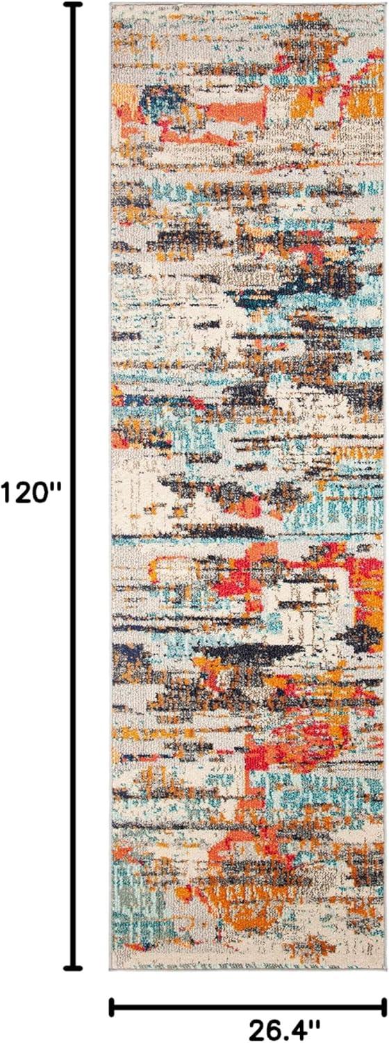 image:imageSAFAVIEH Madison Collection Area Rug 53 x 76 Grey amp Turquoise Boho Abstract Distressed Design NonShedding amp Easy Care Ideal for High Traffic Areas in Living Room Bedroom MAD419FIvoryMulti