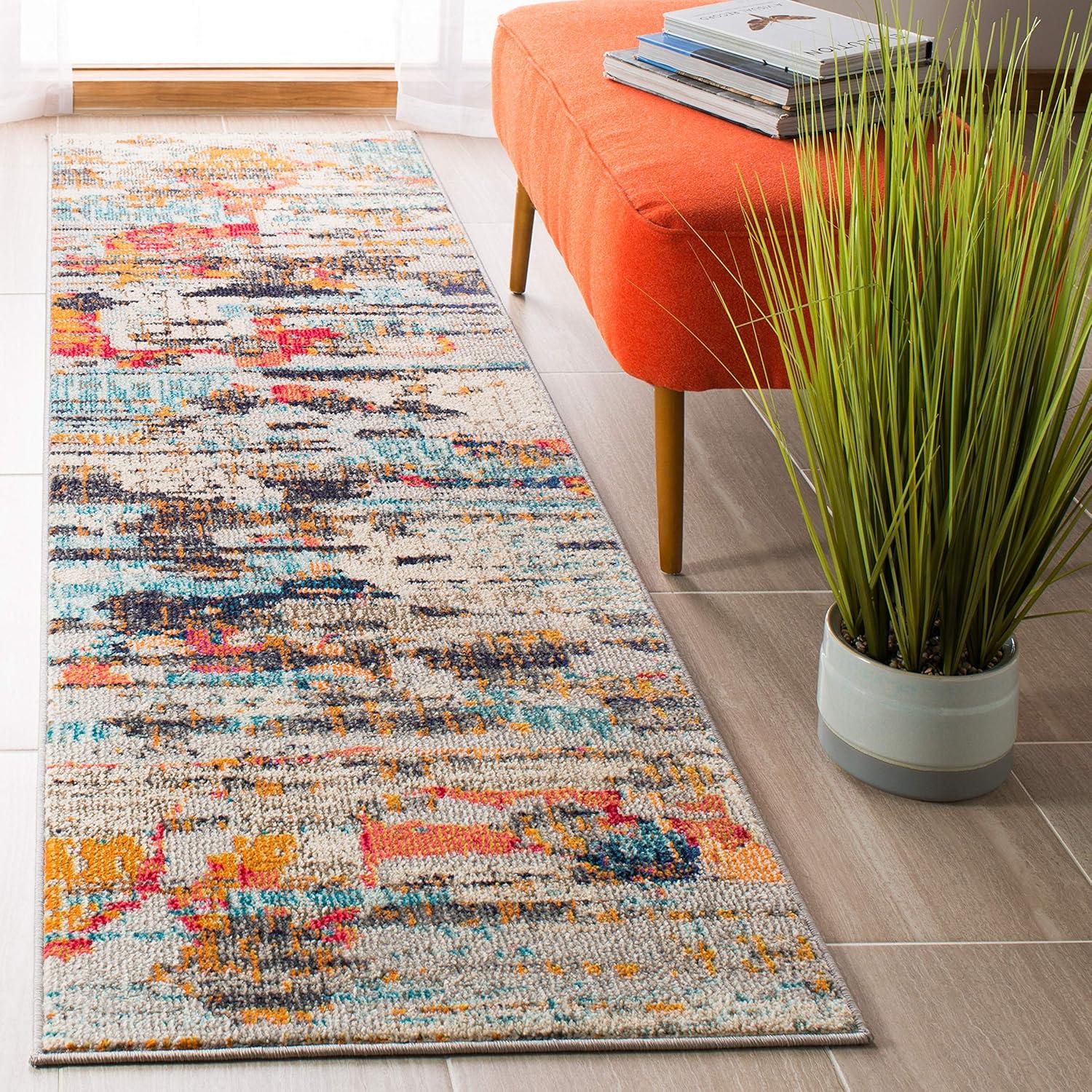 image:imageSAFAVIEH Madison Collection Area Rug 53 x 76 Grey amp Turquoise Boho Abstract Distressed Design NonShedding amp Easy Care Ideal for High Traffic Areas in Living Room Bedroom MAD419FIvoryMulti