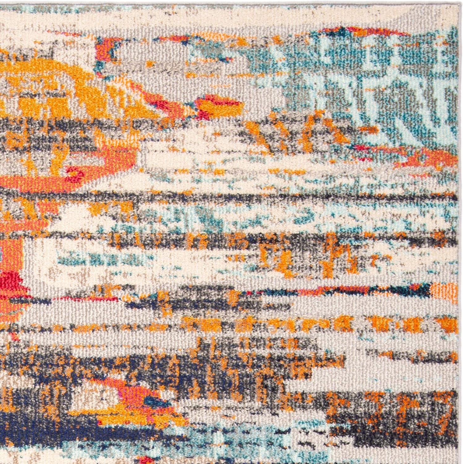 image:imageSAFAVIEH Madison Collection Area Rug 53 x 76 Grey amp Turquoise Boho Abstract Distressed Design NonShedding amp Easy Care Ideal for High Traffic Areas in Living Room Bedroom MAD419FIvoryMulti