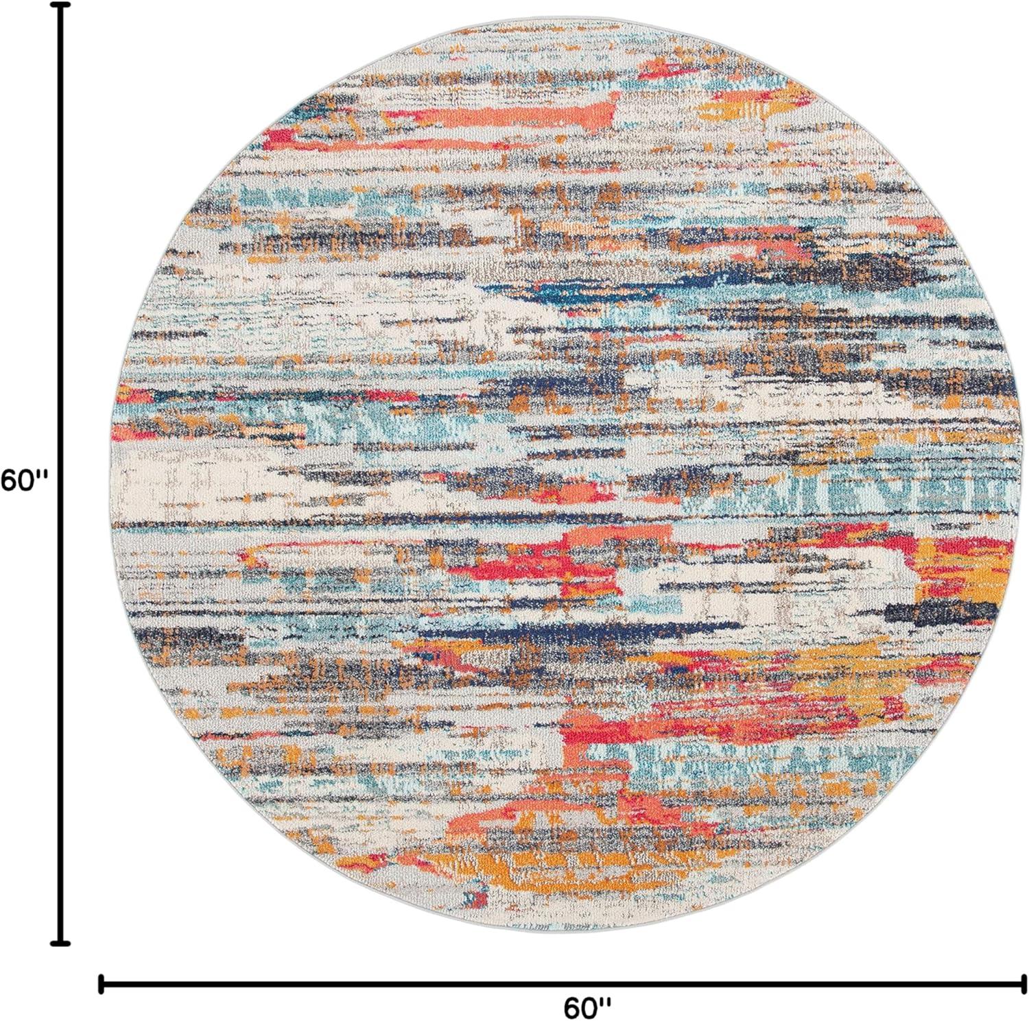 image:imageSAFAVIEH Madison Collection Area Rug 53 x 76 Grey amp Turquoise Boho Abstract Distressed Design NonShedding amp Easy Care Ideal for High Traffic Areas in Living Room Bedroom MAD419FIvoryMulti