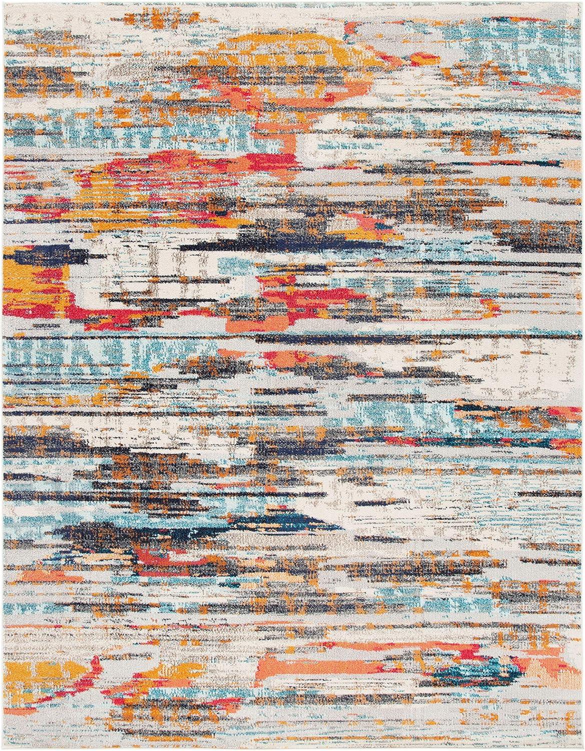 image:imageSAFAVIEH Madison Collection Area Rug 53 x 76 Grey amp Turquoise Boho Abstract Distressed Design NonShedding amp Easy Care Ideal for High Traffic Areas in Living Room Bedroom MAD419FIvoryMulti
