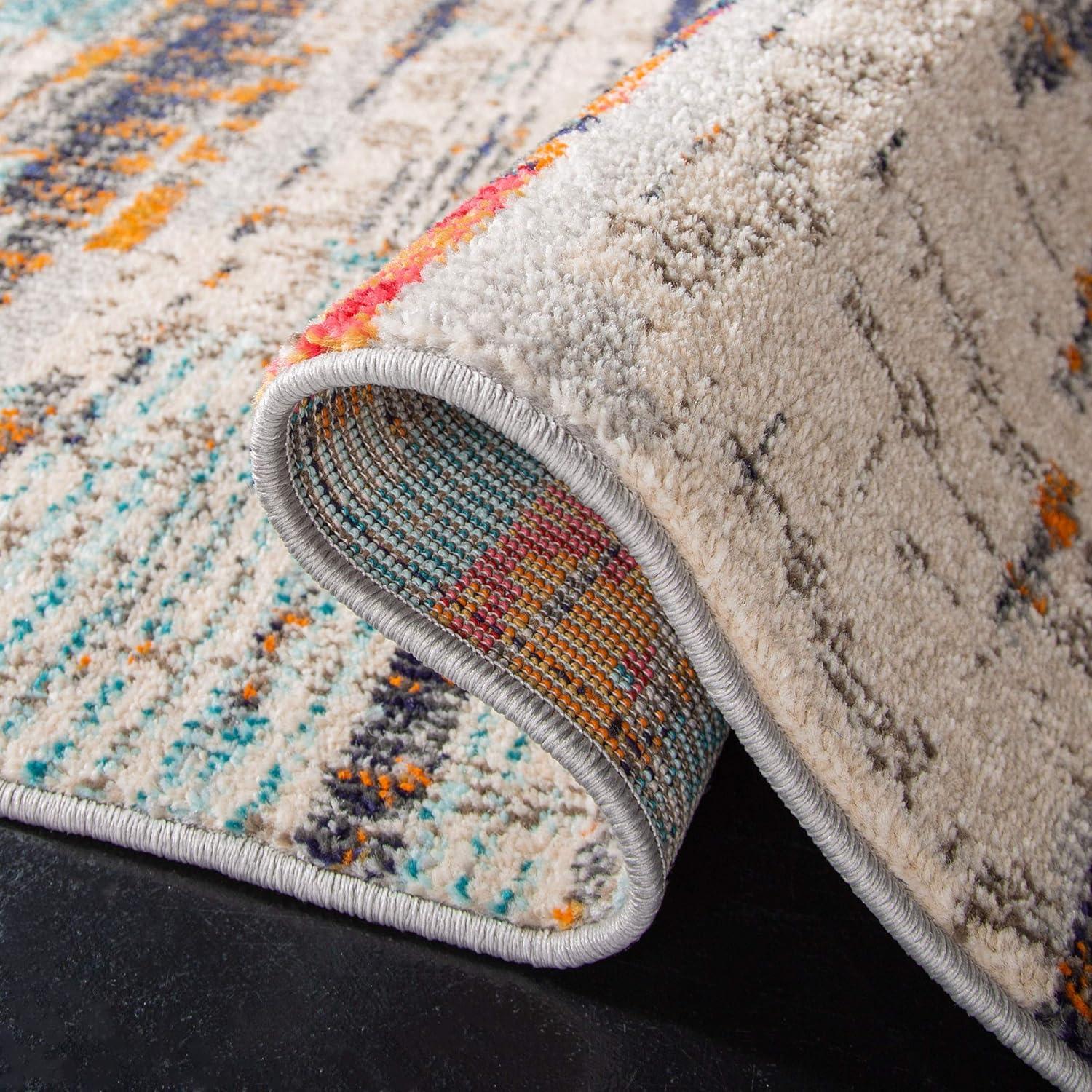 image:imageSAFAVIEH Madison Collection Area Rug 53 x 76 Grey amp Turquoise Boho Abstract Distressed Design NonShedding amp Easy Care Ideal for High Traffic Areas in Living Room Bedroom MAD419FIvoryMulti