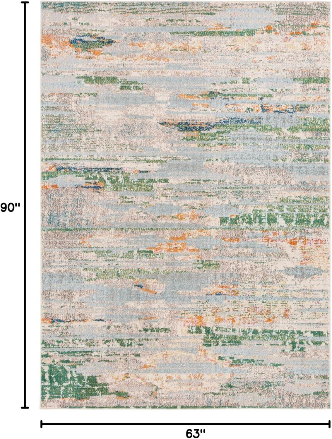image:imageSAFAVIEH Madison Collection Area Rug 53 x 76 Grey amp Turquoise Boho Abstract Distressed Design NonShedding amp Easy Care Ideal for High Traffic Areas in Living Room Bedroom MAD419FGreenBlue