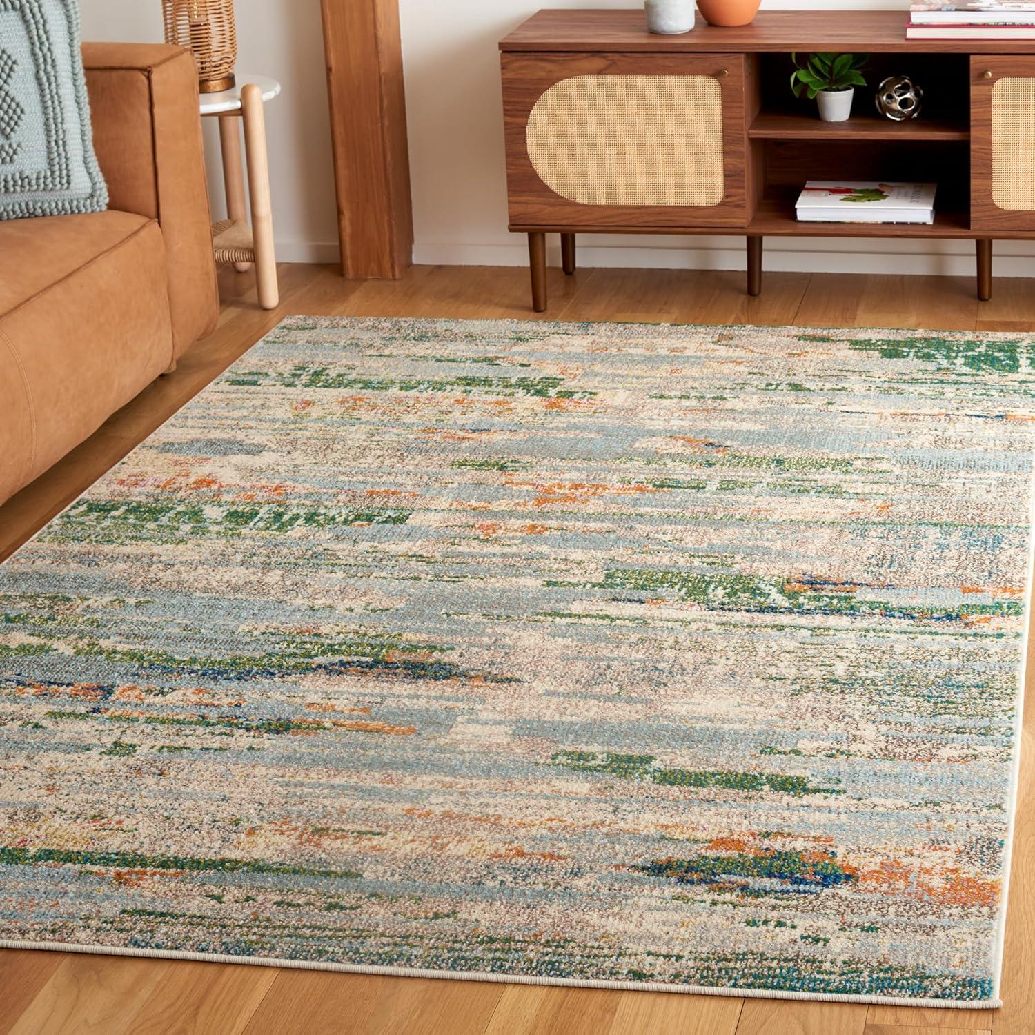 image:imageSAFAVIEH Madison Collection Area Rug 53 x 76 Grey amp Turquoise Boho Abstract Distressed Design NonShedding amp Easy Care Ideal for High Traffic Areas in Living Room Bedroom MAD419FGreenBlue