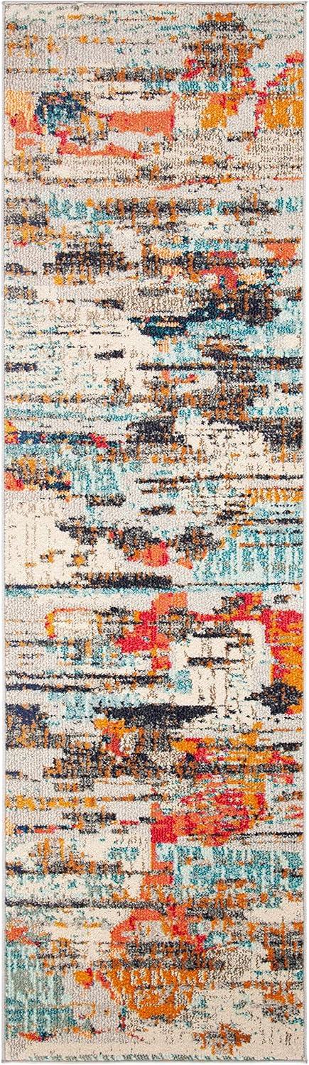 image:imageSAFAVIEH Madison Collection Area Rug 53 x 76 Grey amp Turquoise Boho Abstract Distressed Design NonShedding amp Easy Care Ideal for High Traffic Areas in Living Room Bedroom MAD419FIvoryMulti