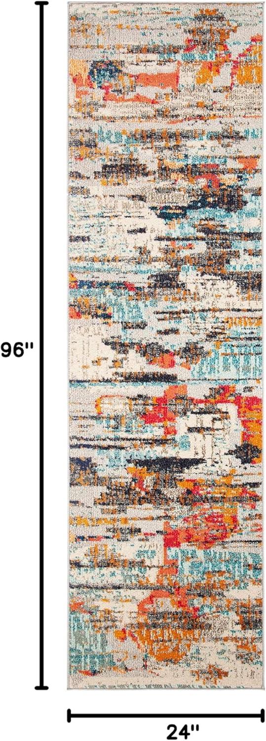 image:imageSAFAVIEH Madison Collection Area Rug 53 x 76 Grey amp Turquoise Boho Abstract Distressed Design NonShedding amp Easy Care Ideal for High Traffic Areas in Living Room Bedroom MAD419FIvoryMulti