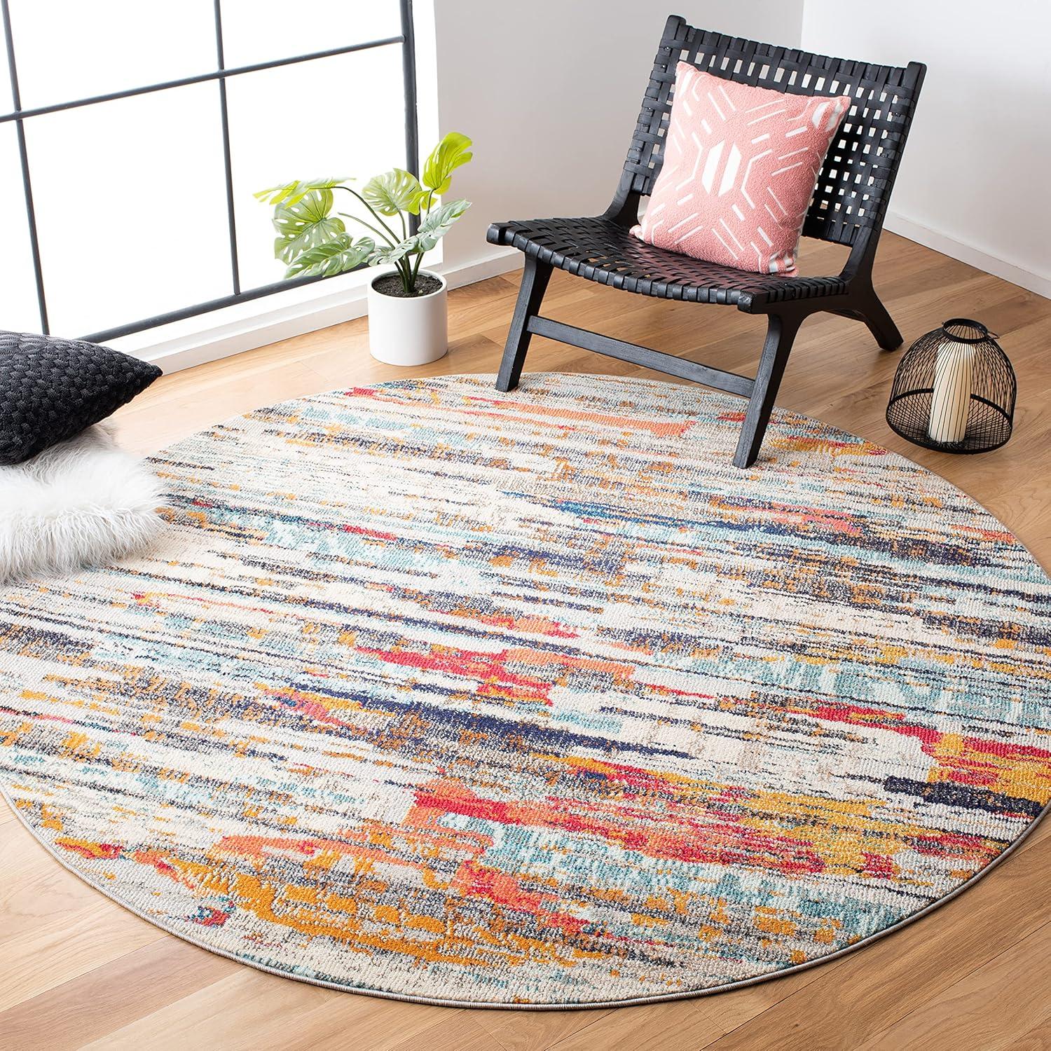 image:imageSAFAVIEH Madison Collection Area Rug 53 x 76 Grey amp Turquoise Boho Abstract Distressed Design NonShedding amp Easy Care Ideal for High Traffic Areas in Living Room Bedroom MAD419FIvoryMulti