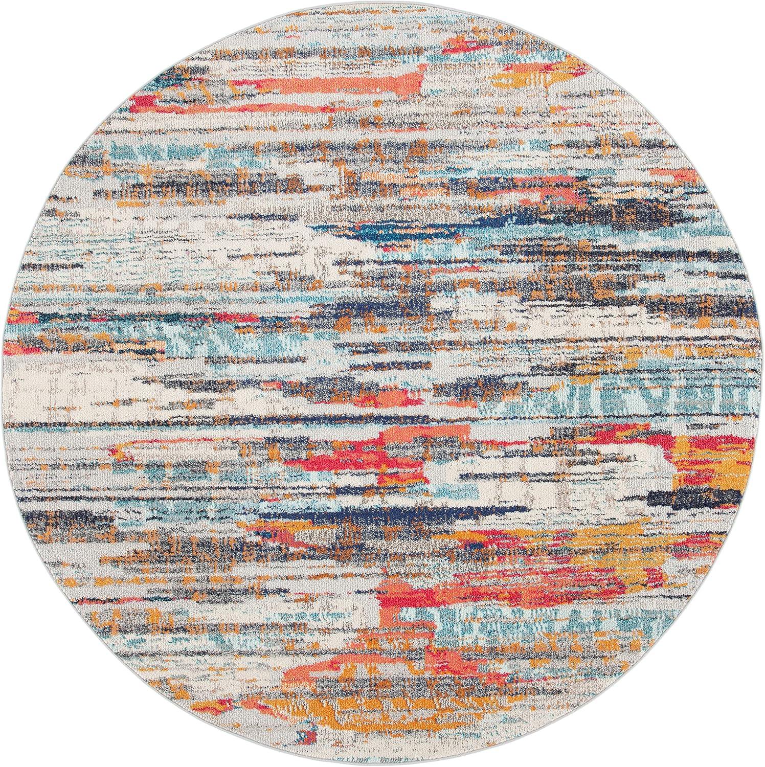 image:imageSAFAVIEH Madison Collection Area Rug 53 x 76 Grey amp Turquoise Boho Abstract Distressed Design NonShedding amp Easy Care Ideal for High Traffic Areas in Living Room Bedroom MAD419FIvoryMulti