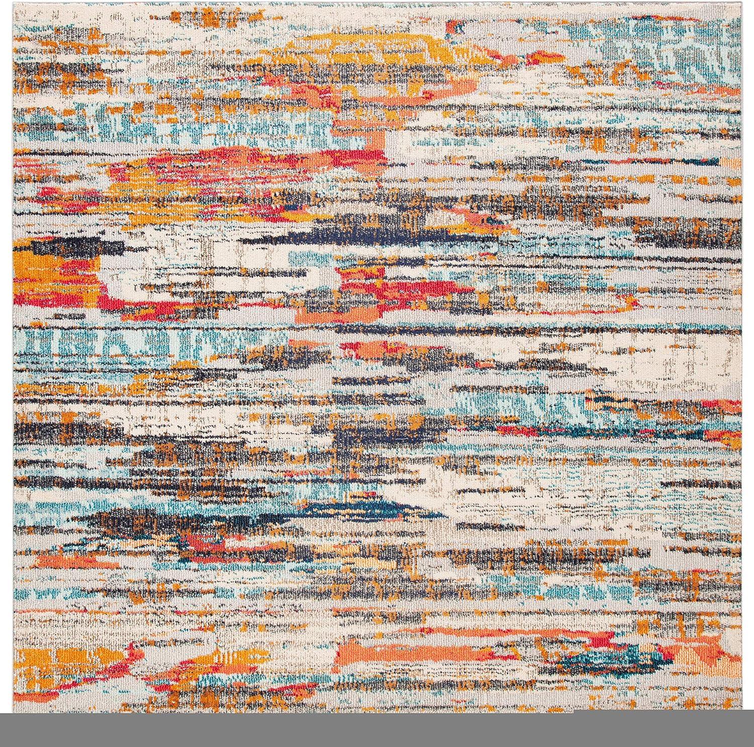 image:imageSAFAVIEH Madison Collection Area Rug 53 x 76 Grey amp Turquoise Boho Abstract Distressed Design NonShedding amp Easy Care Ideal for High Traffic Areas in Living Room Bedroom MAD419FIvoryMulti