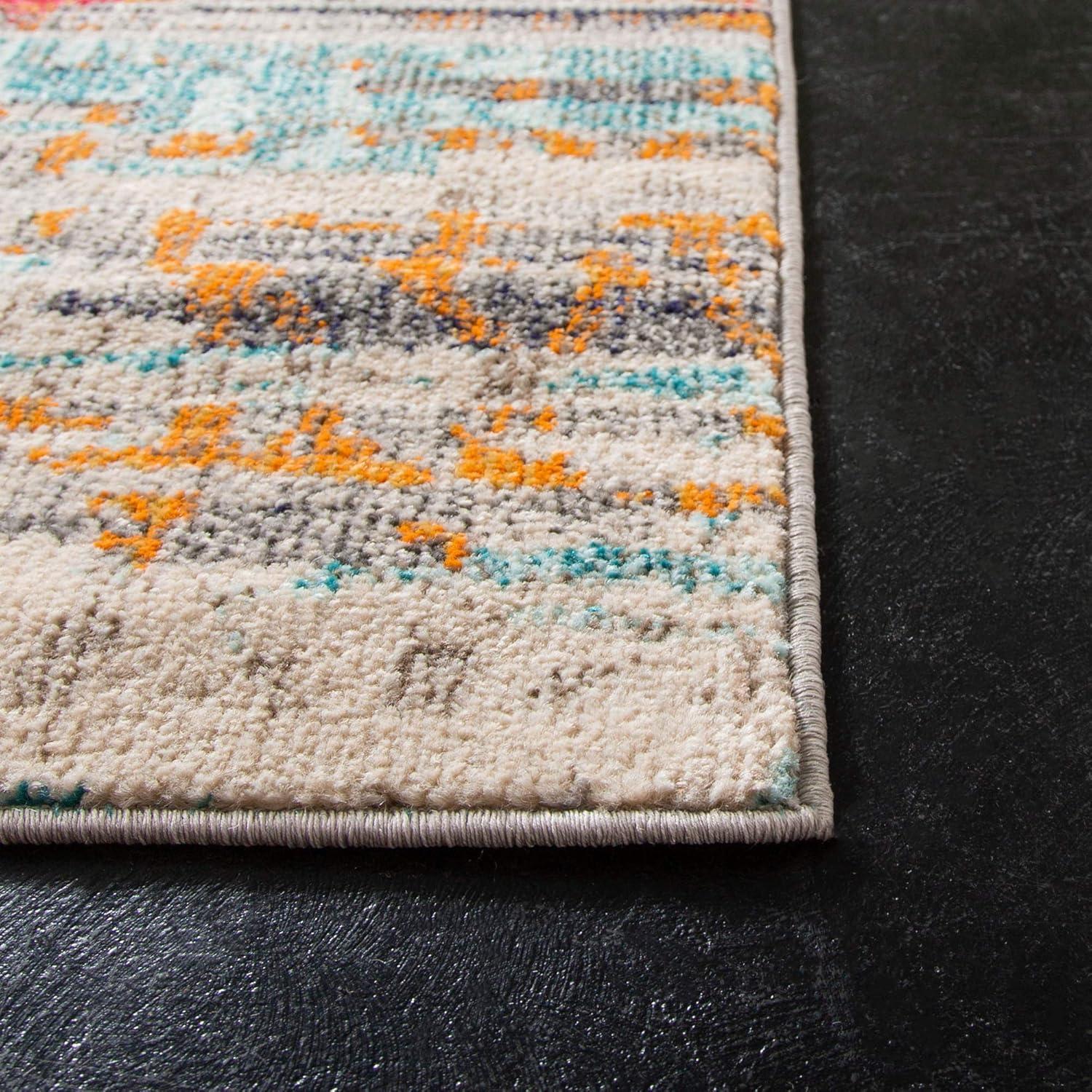 image:imageSAFAVIEH Madison Collection Area Rug 53 x 76 Grey amp Turquoise Boho Abstract Distressed Design NonShedding amp Easy Care Ideal for High Traffic Areas in Living Room Bedroom MAD419FIvoryMulti