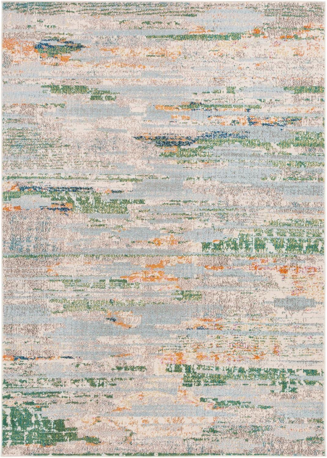 image:imageSAFAVIEH Madison Collection Area Rug 53 x 76 Grey amp Turquoise Boho Abstract Distressed Design NonShedding amp Easy Care Ideal for High Traffic Areas in Living Room Bedroom MAD419FGreenBlue