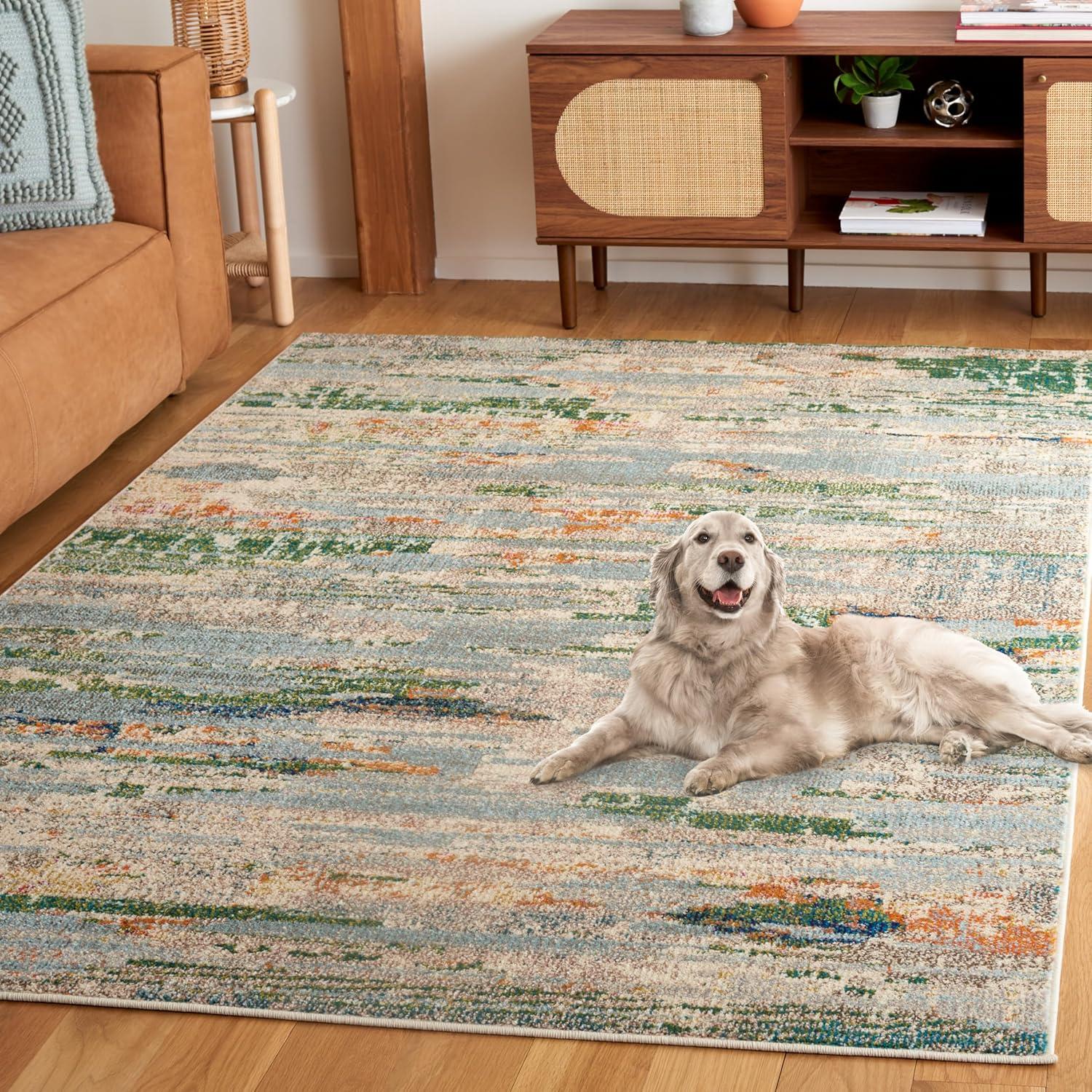 image:imageSAFAVIEH Madison Collection Area Rug 53 x 76 Grey amp Turquoise Boho Abstract Distressed Design NonShedding amp Easy Care Ideal for High Traffic Areas in Living Room Bedroom MAD419FGreenBlue