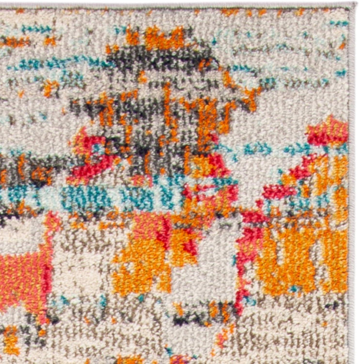 image:imageSAFAVIEH Madison Collection Area Rug 53 x 76 Grey amp Turquoise Boho Abstract Distressed Design NonShedding amp Easy Care Ideal for High Traffic Areas in Living Room Bedroom MAD419FIvoryMulti