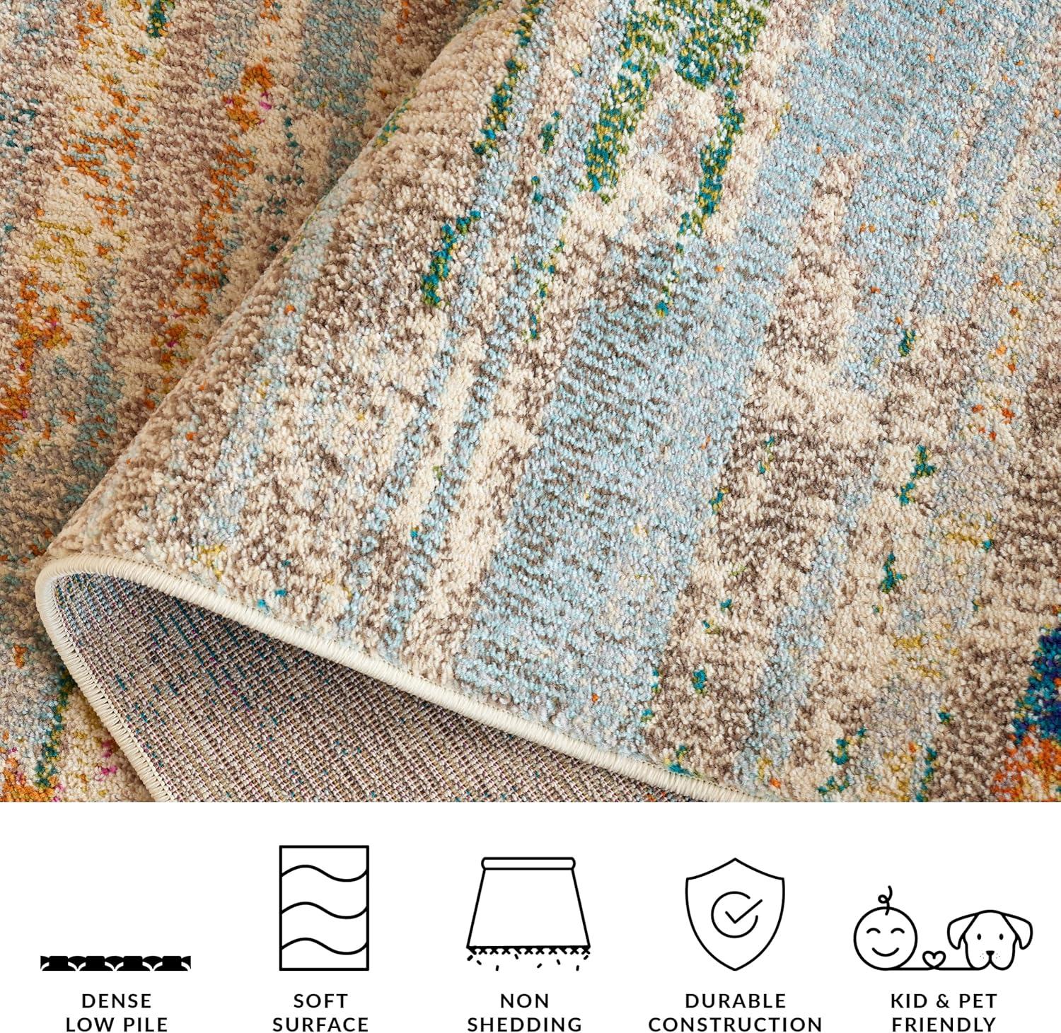 image:imageSAFAVIEH Madison Collection Area Rug 53 x 76 Grey amp Turquoise Boho Abstract Distressed Design NonShedding amp Easy Care Ideal for High Traffic Areas in Living Room Bedroom MAD419FGreenBlue