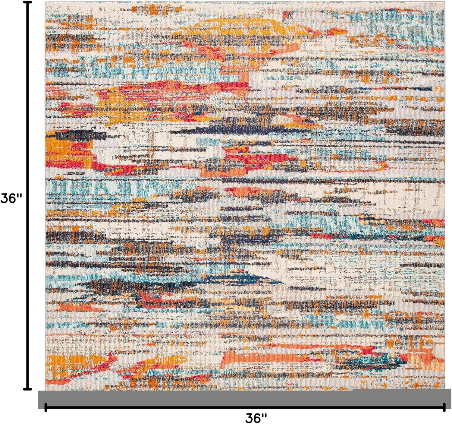 image:imageSAFAVIEH Madison Collection Area Rug 53 x 76 Grey amp Turquoise Boho Abstract Distressed Design NonShedding amp Easy Care Ideal for High Traffic Areas in Living Room Bedroom MAD419FIvoryMulti