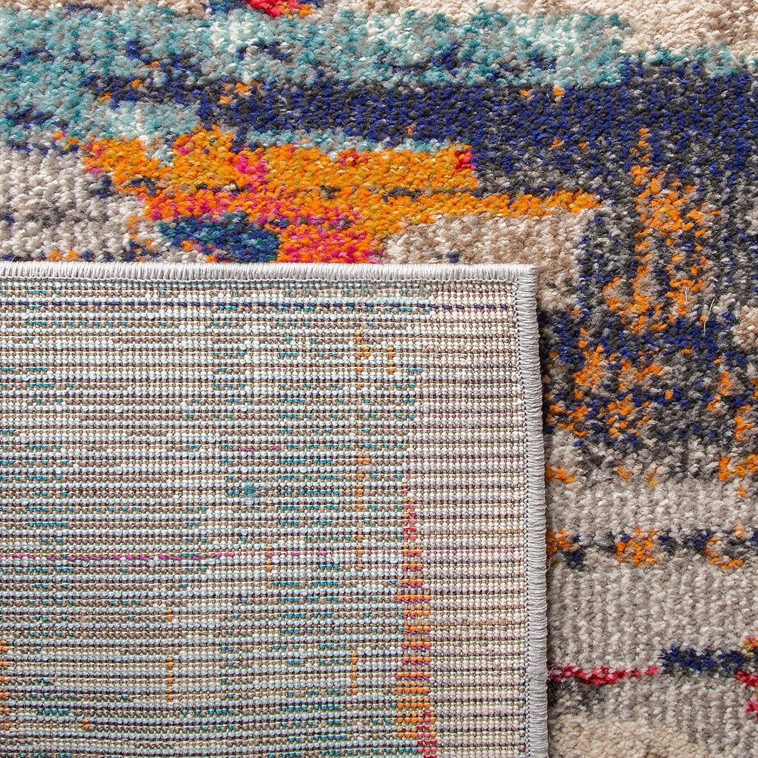 image:imageSAFAVIEH Madison Collection Area Rug 53 x 76 Grey amp Turquoise Boho Abstract Distressed Design NonShedding amp Easy Care Ideal for High Traffic Areas in Living Room Bedroom MAD419FIvoryMulti