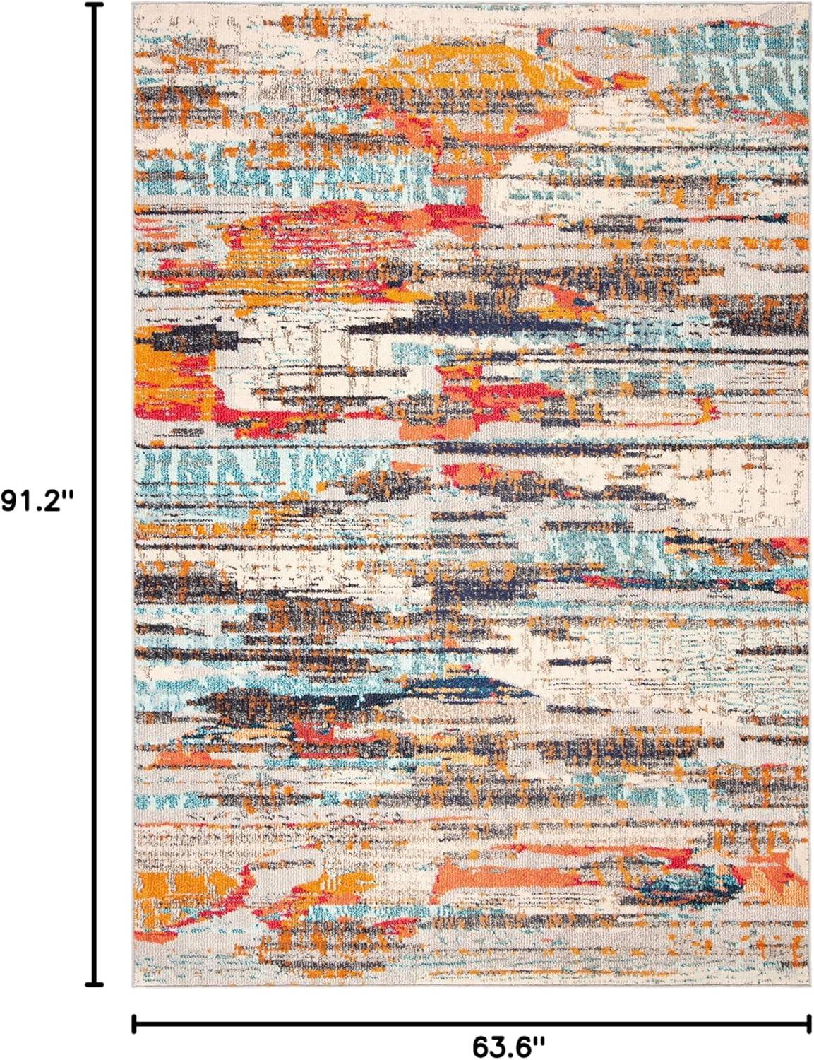 image:imageSAFAVIEH Madison Collection Area Rug 53 x 76 Grey amp Turquoise Boho Abstract Distressed Design NonShedding amp Easy Care Ideal for High Traffic Areas in Living Room Bedroom MAD419FIvoryMulti