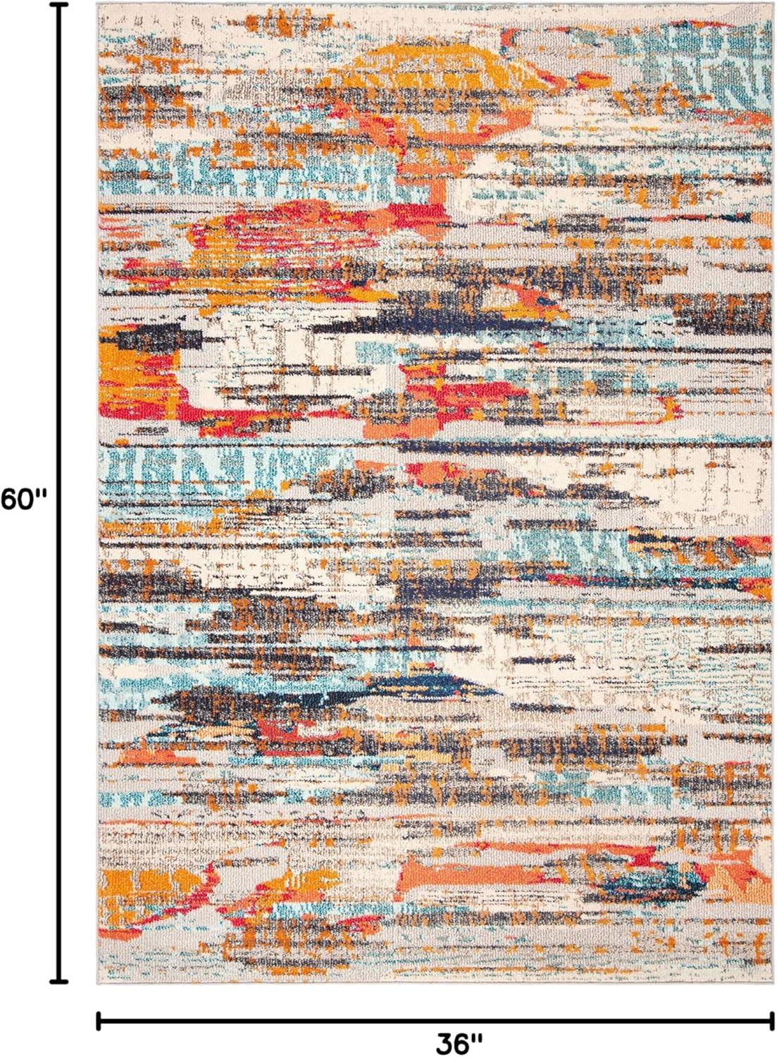 image:imageSAFAVIEH Madison Collection Area Rug 53 x 76 Grey amp Turquoise Boho Abstract Distressed Design NonShedding amp Easy Care Ideal for High Traffic Areas in Living Room Bedroom MAD419FIvoryMulti