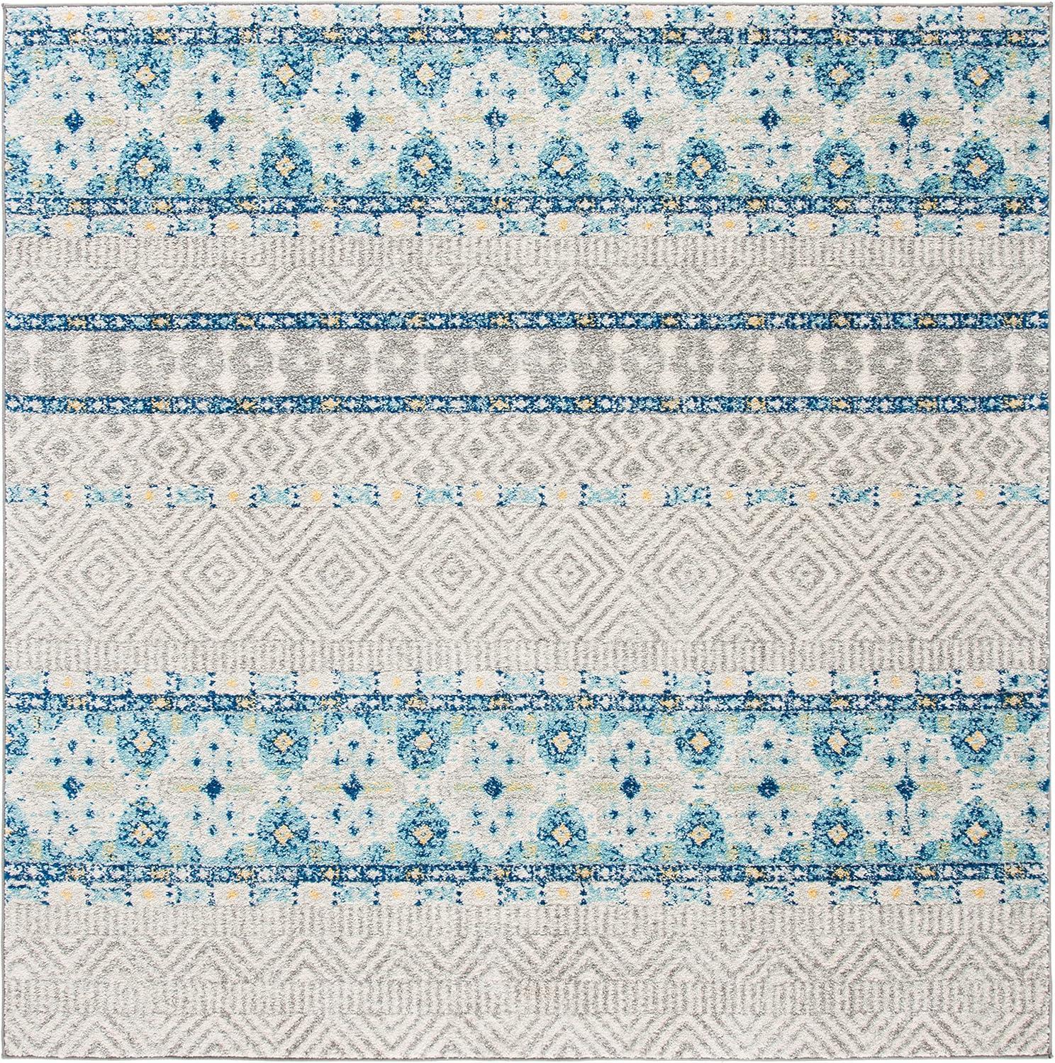 image:imageSAFAVIEH Madison Collection Area Rug 53 x 76 Grey amp Turquoise Boho Chic Design NonShedding amp Easy Care Ideal for High Traffic Areas in Living Room Bedroom MAD797GGreyTurquoise