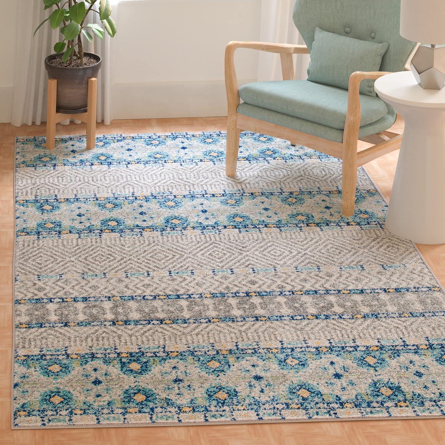 image:imageSAFAVIEH Madison Collection Area Rug 53 x 76 Grey amp Turquoise Boho Chic Design NonShedding amp Easy Care Ideal for High Traffic Areas in Living Room Bedroom MAD797GGreyTurquoise
